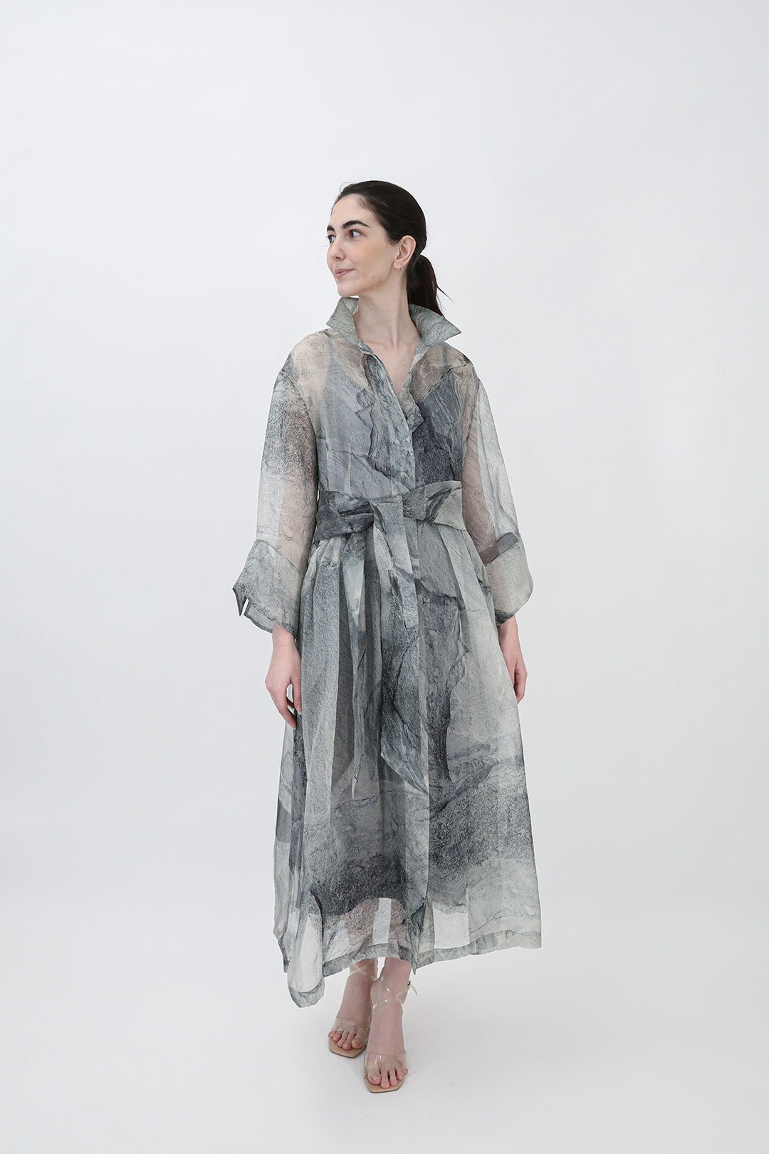 GABRIELLE DRESS IN SILK ORGANZA STONEY GREY - Jarbo