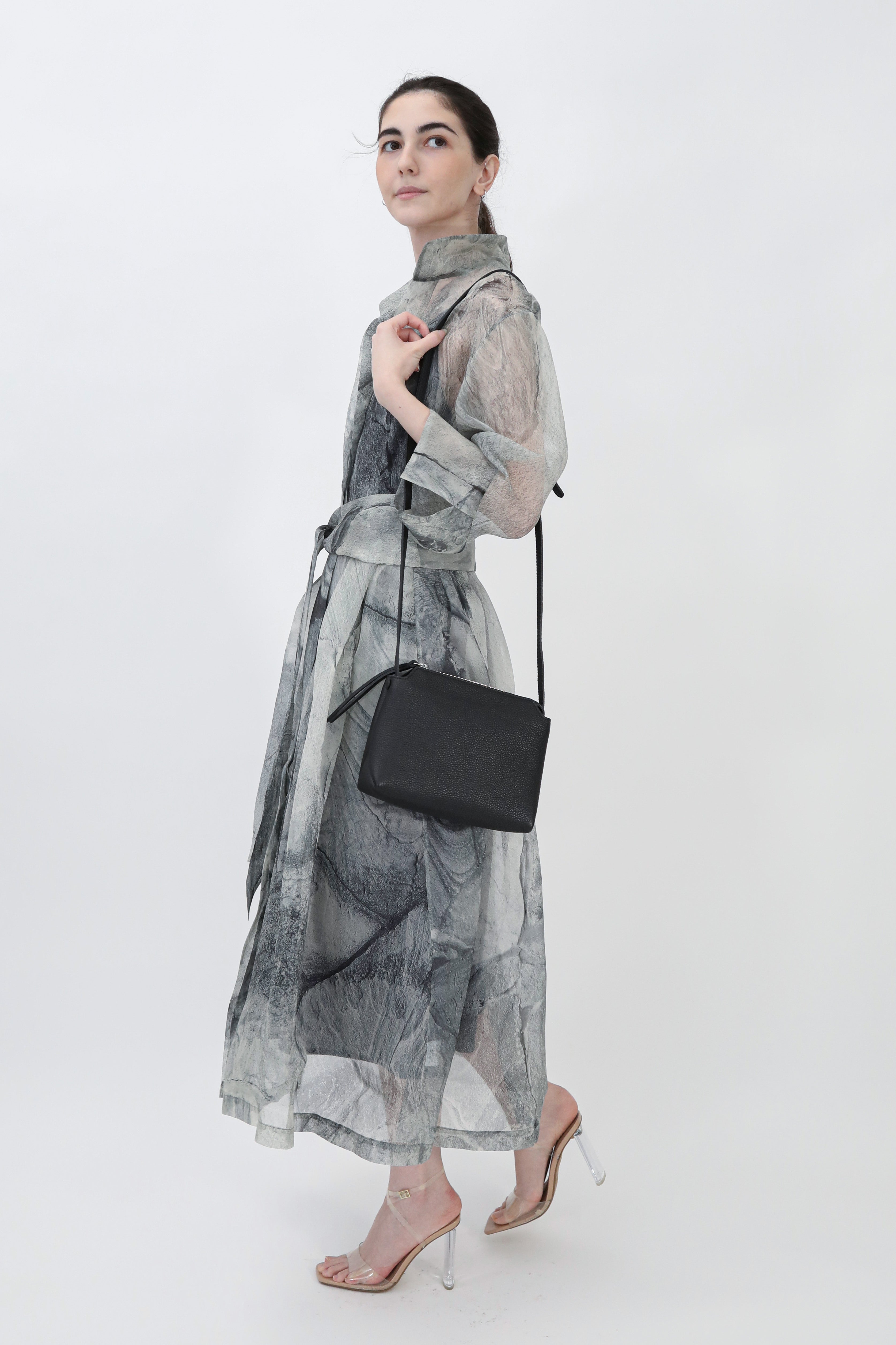 GABRIELLE DRESS IN SILK ORGANZA STONEY GREY - Jarbo