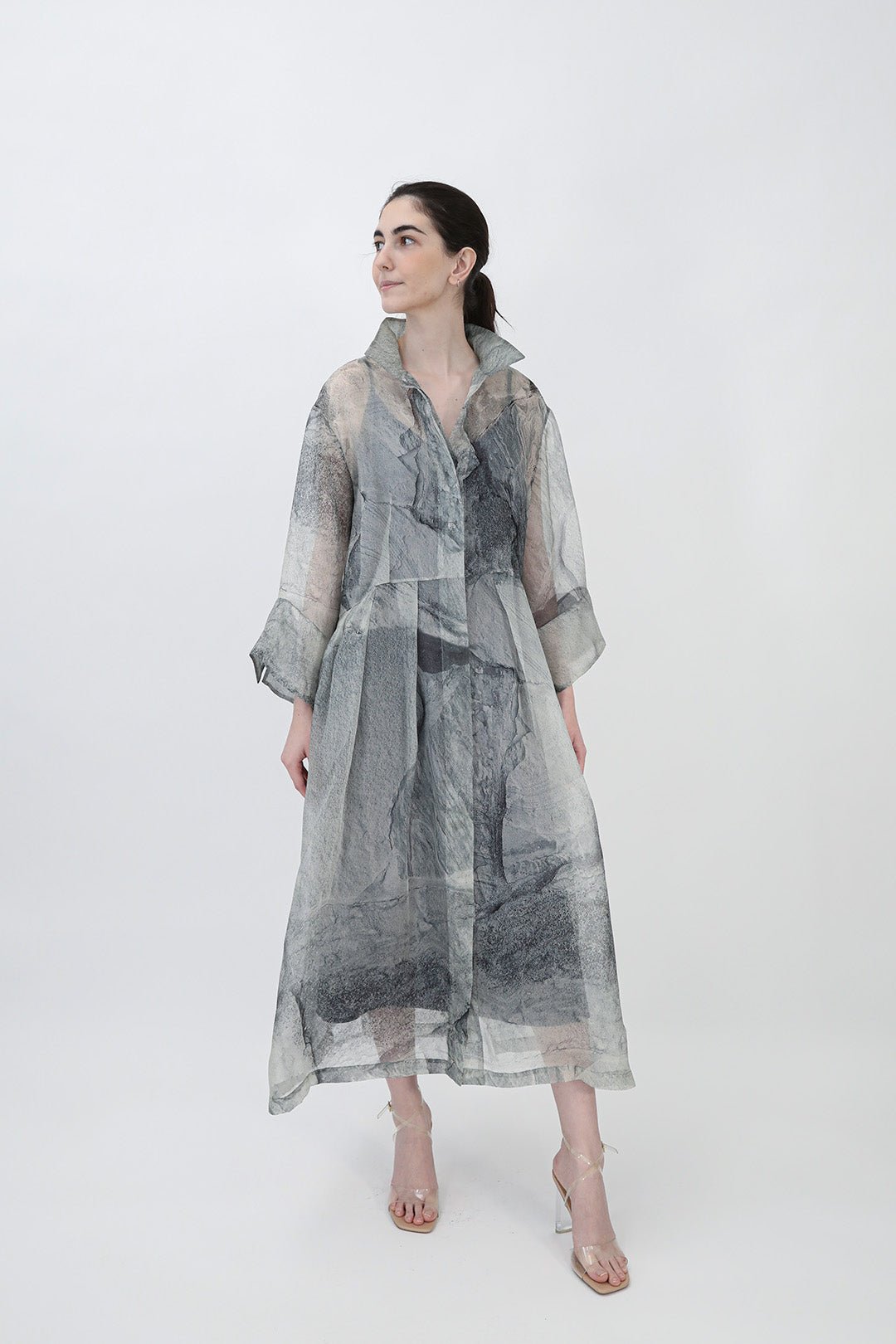 GABRIELLE DRESS IN SILK ORGANZA STONEY GREY - Jarbo