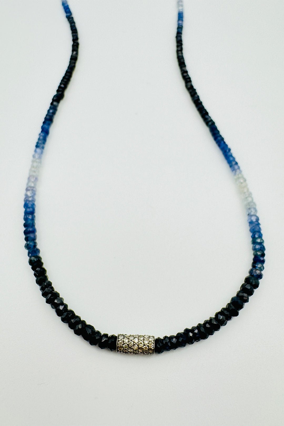 GRADIENT BLUE SAPPHIRE NECKLACE WITH DIAMOND TUBE BEAD - Jarbo