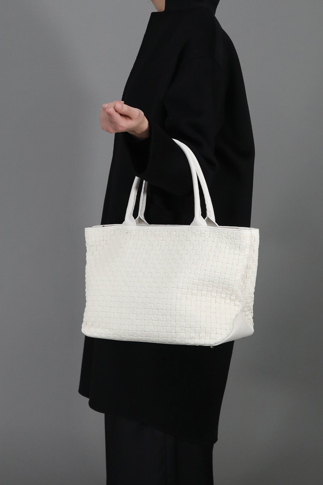 GRAZI WOVEN ITALIAN LEATHER TOTE WHITE - Jarbo