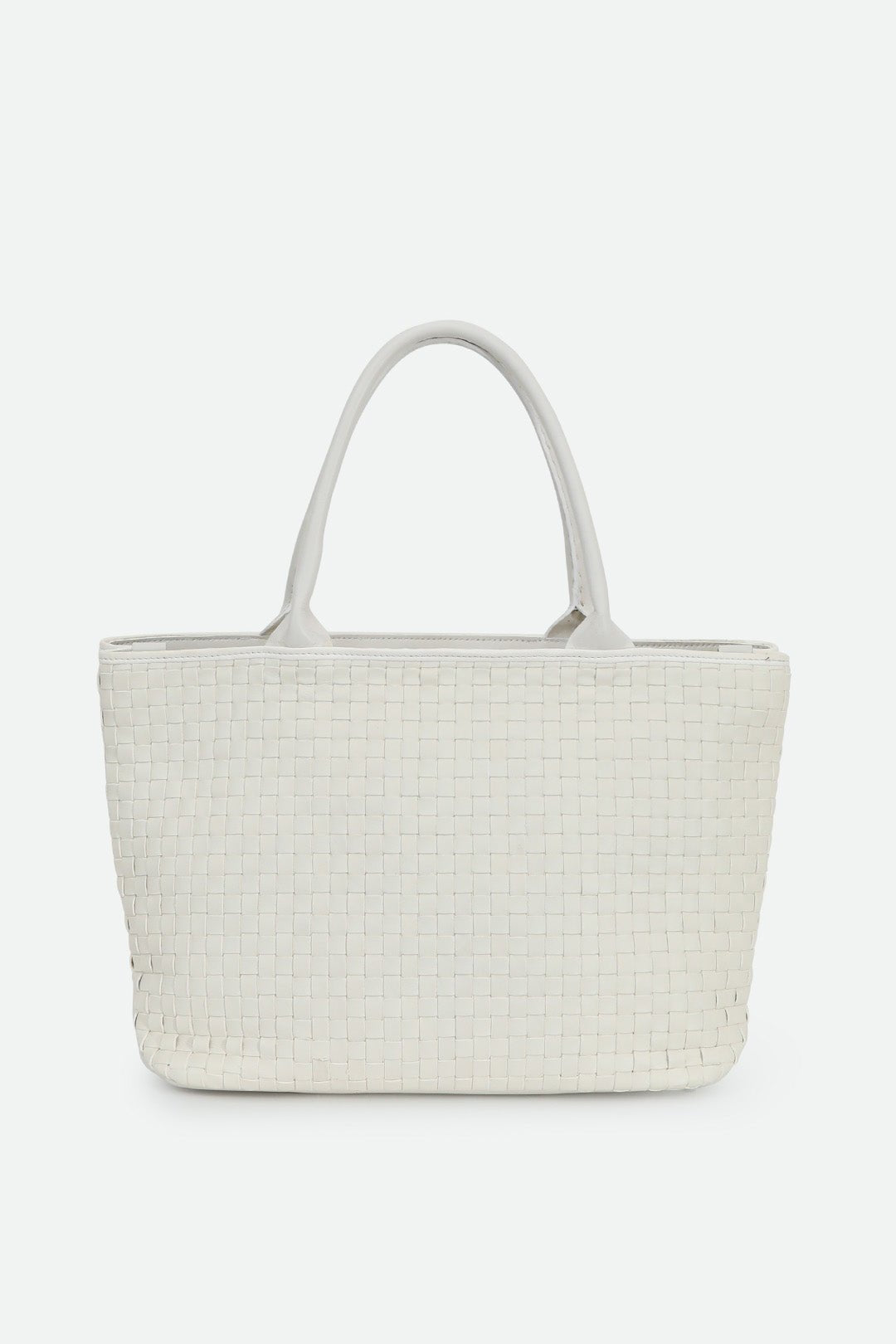 GRAZI WOVEN ITALIAN LEATHER TOTE WHITE - Jarbo