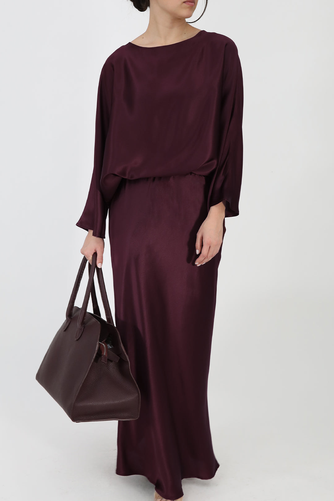 SYLVIE BRACELET SLEEVE BLOUSE IN SILK CHARMEUSE BORDEAUX