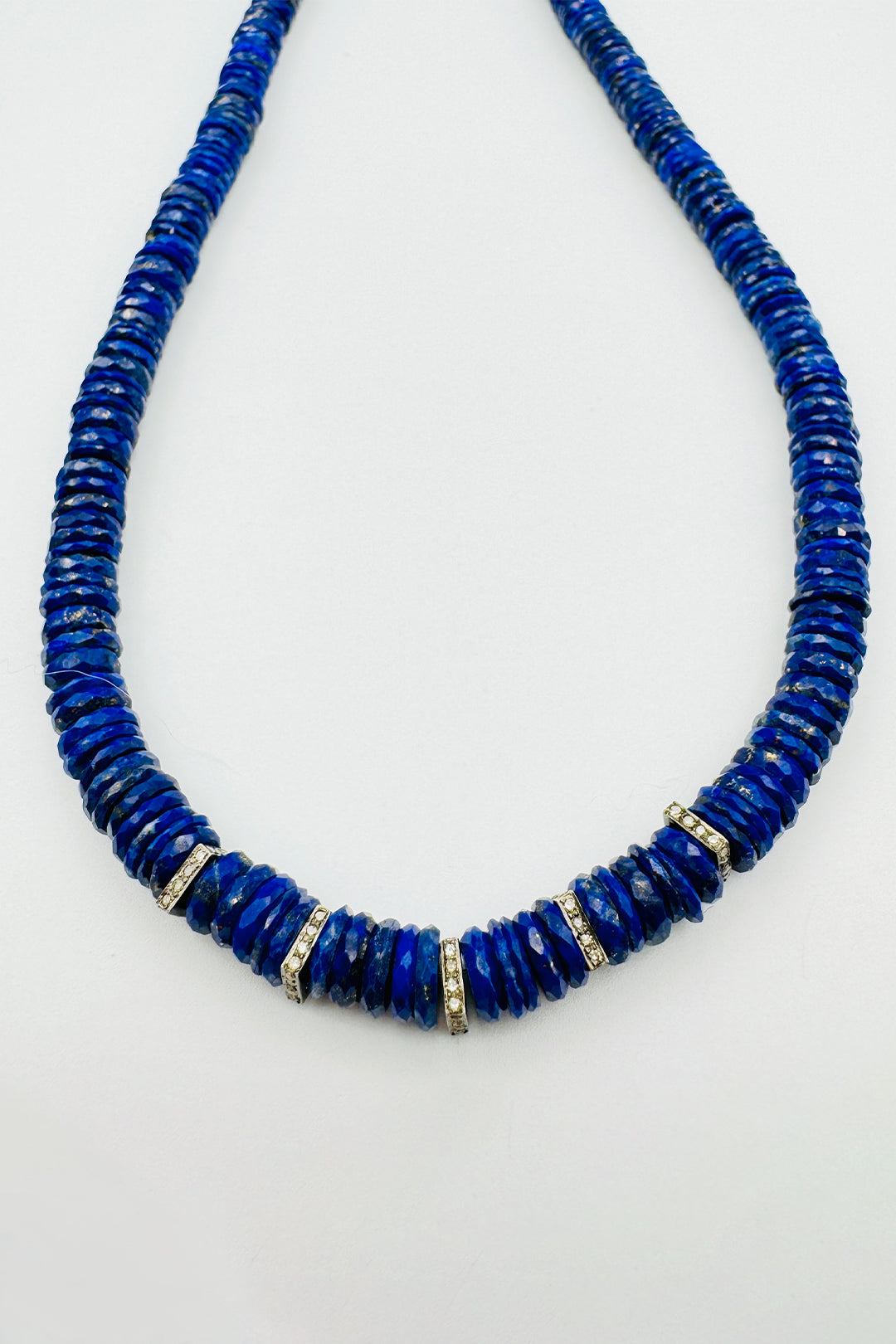 LAPIS HEISHI WITH 5 SQUARE DIAMOND SPACERS NECKLACE 