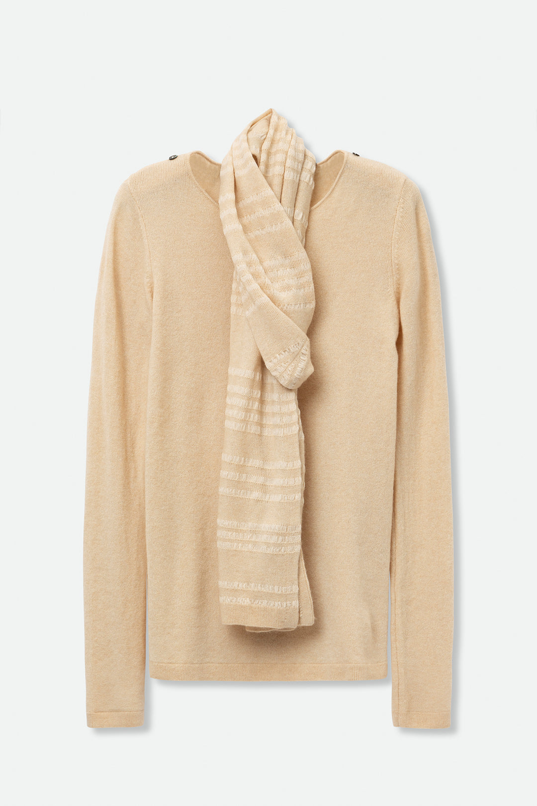 KARSON TOP WITH STRIPED ASYMMETRICAL SCARF IN MERINO-CASHMERE