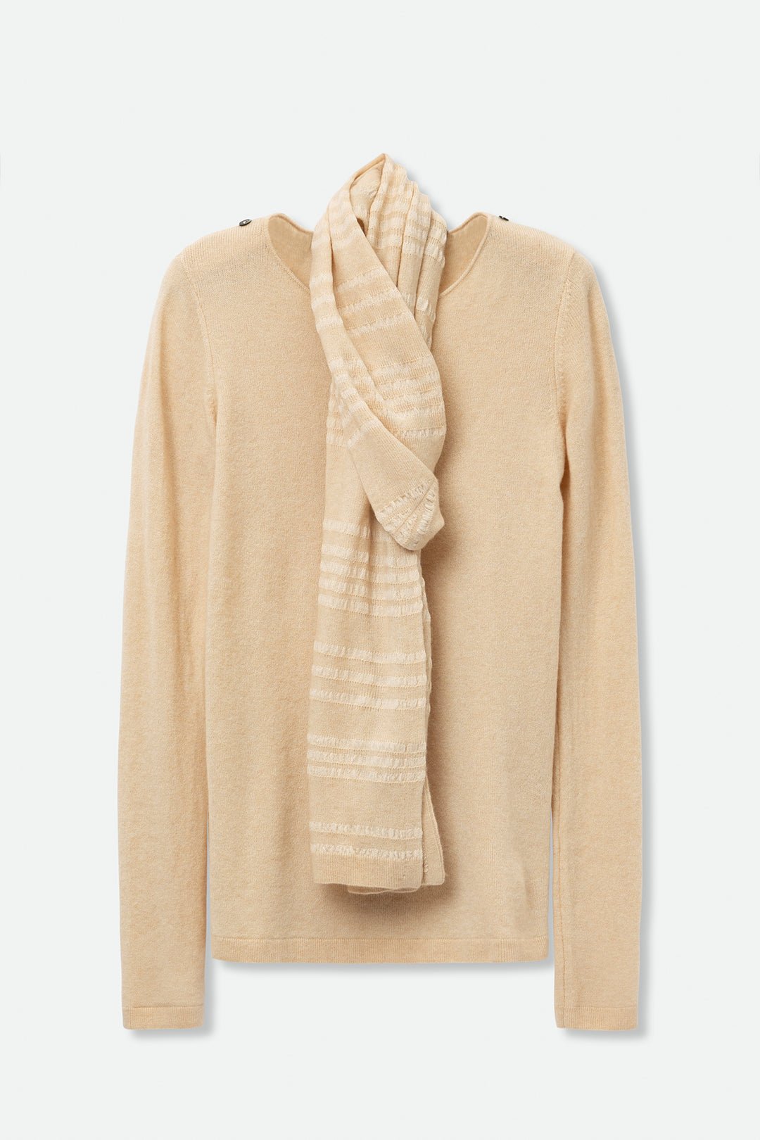 KARSON TOP WITH STRIPED ASYMMETRICAL SCARF IN MERINO - CASHMERE - Jarbo