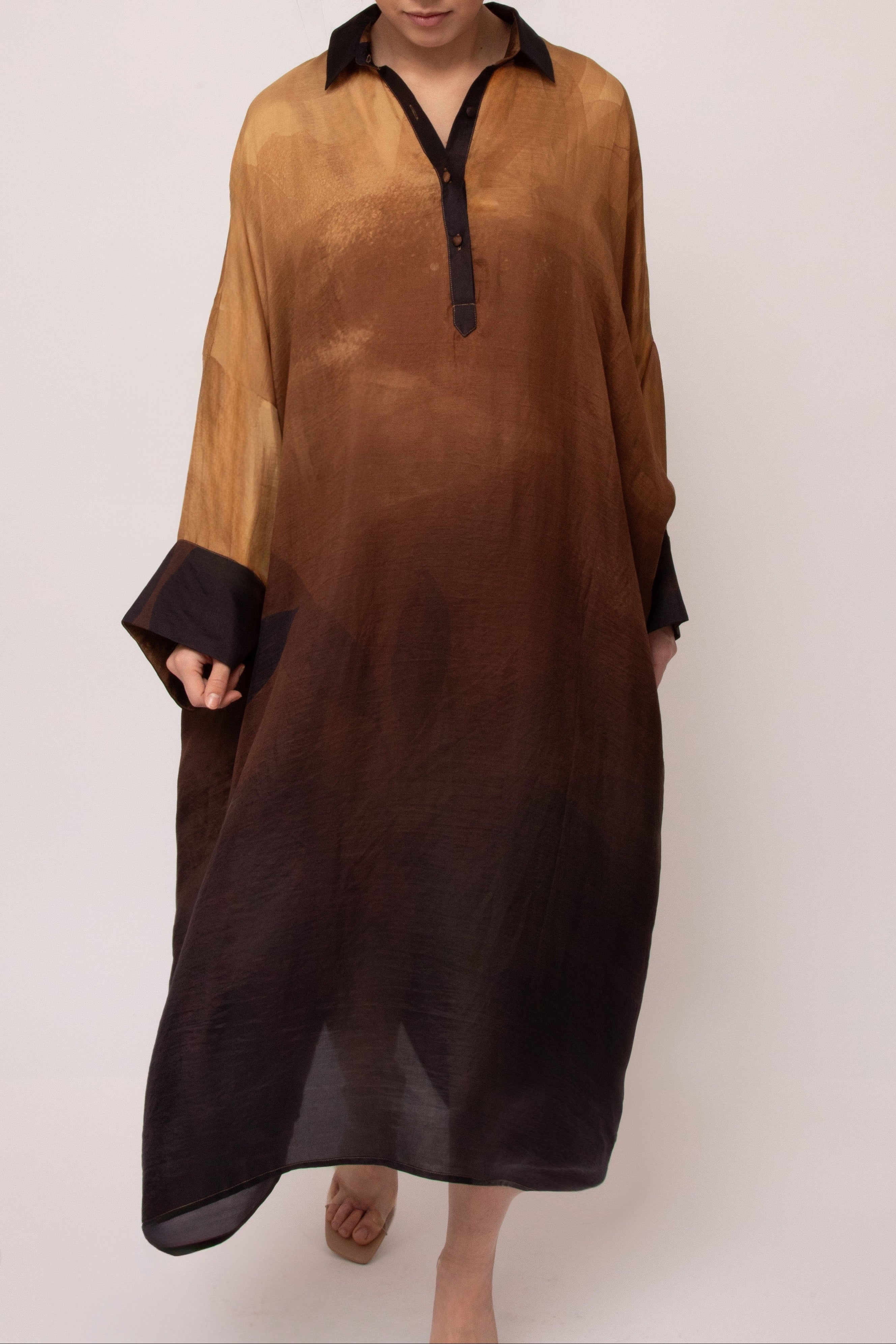 KONA KAFTAN IN SILK TWILL GOLDEN HOUR - Jarbo