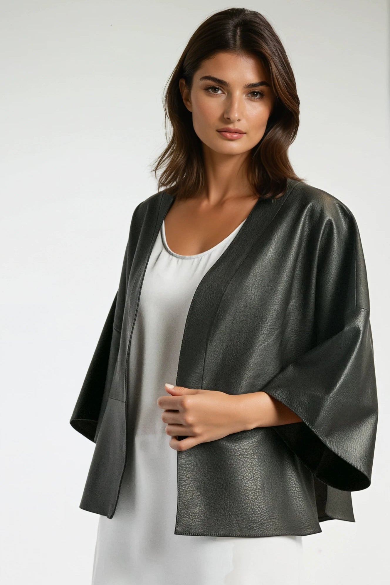 KORA OPEN FRONT JACKET TOPPER IN ITALIAN LEATHER - Jarbo