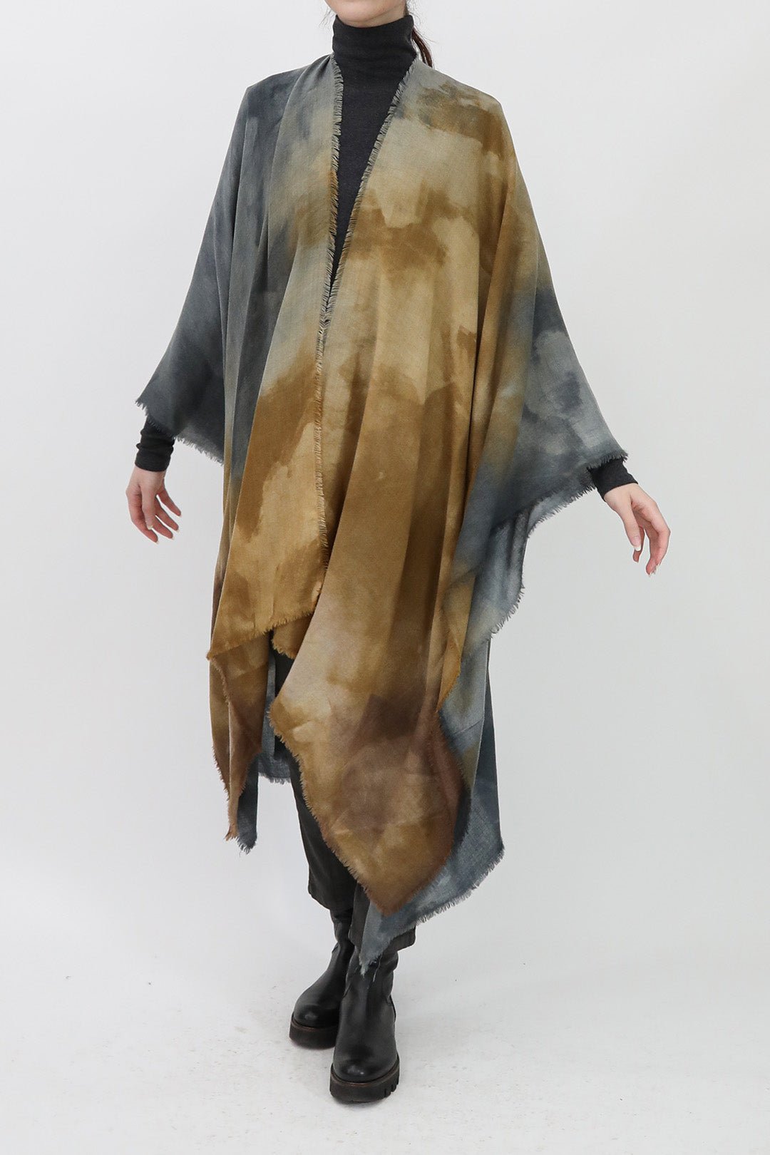 LANAI CARRIAGI CASHMERE LONG CAPE WRAP IN HAND - DYED MARONE GRIGGIO - Jarbo