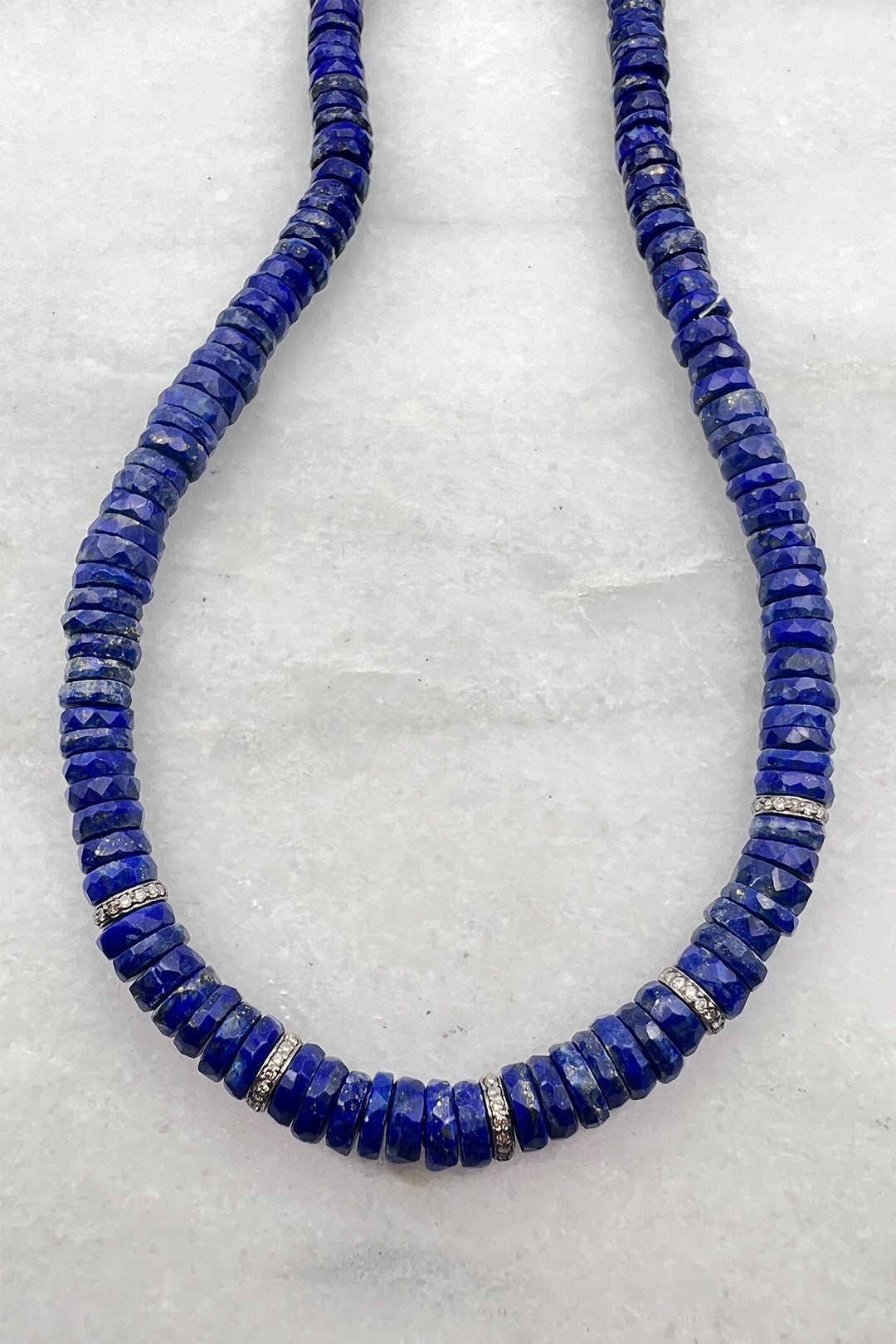 Lapis Heishi w 5 Single Diamond Segments - Jarbo