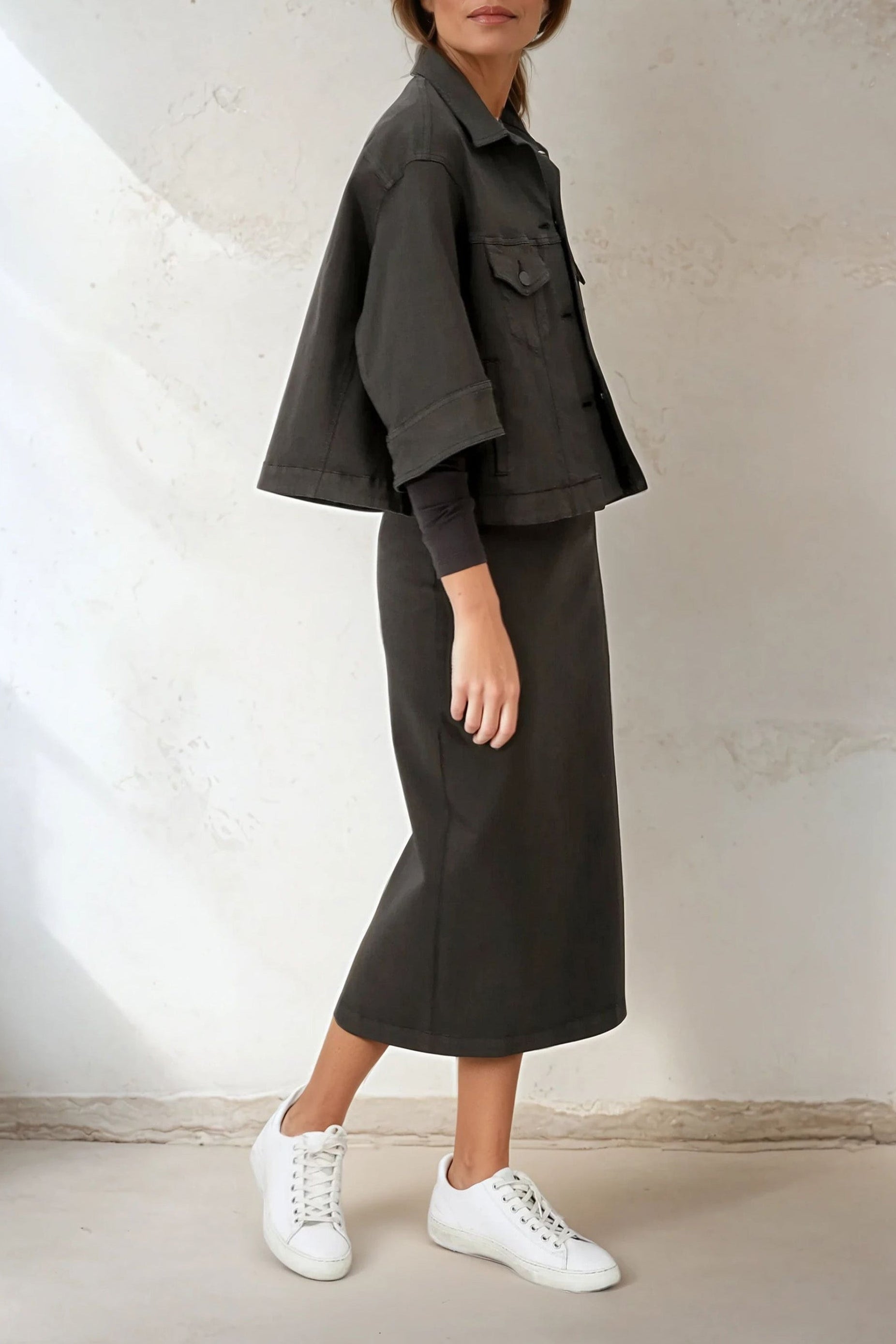 LAUREN SKIRT IN GARMENT - DYED ITALIAN STRETCH DENIM - Jarbo