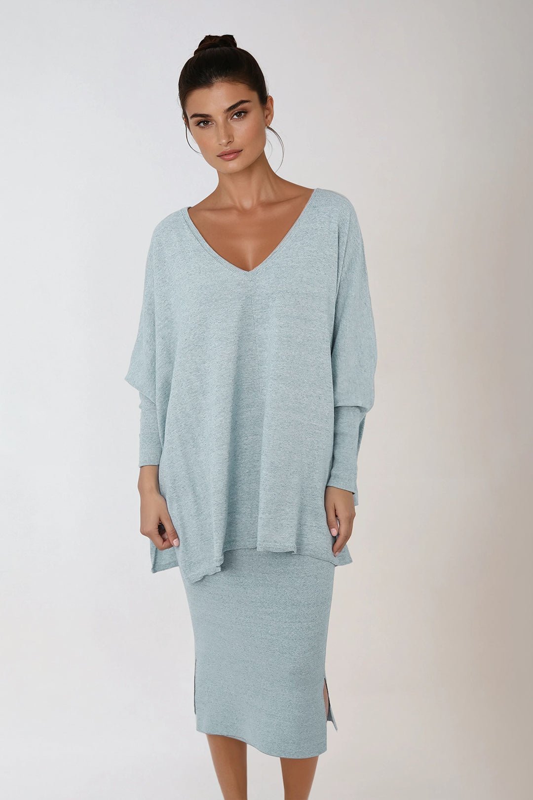 LENA LONG SLEEVE V - NECK PONCHO IN PIMA COTTON KNIT - Jarbo