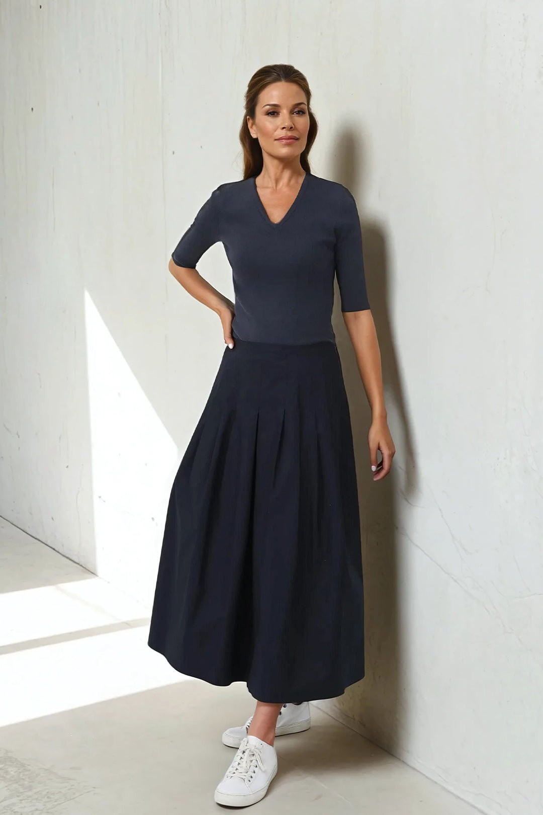LILOU PLEATED SKIRT IN ITALIAN POPLIN STRETCH - Jarbo
