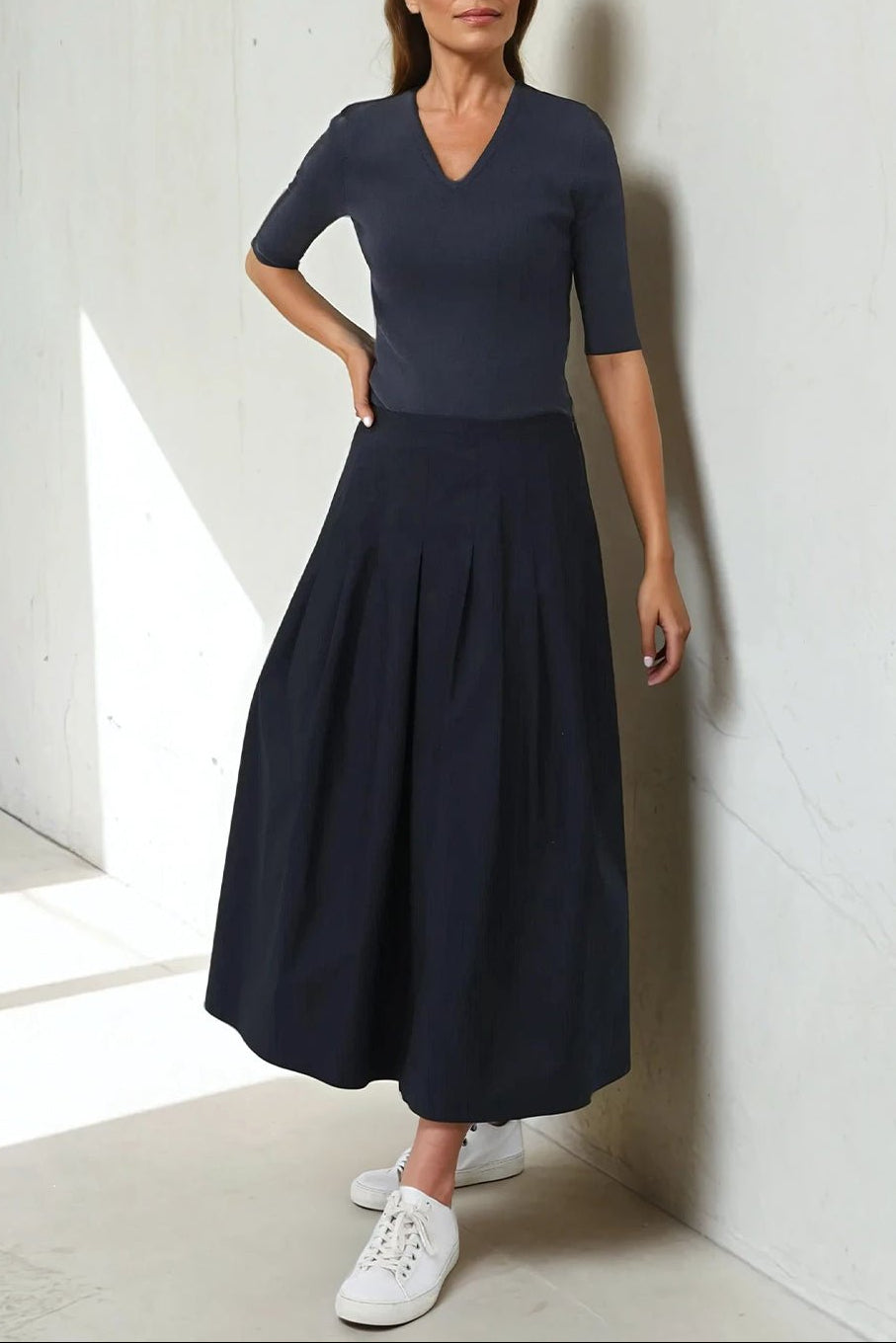 LILOU PLEATED SKIRT IN ITALIAN POPLIN STRETCH - Jarbo