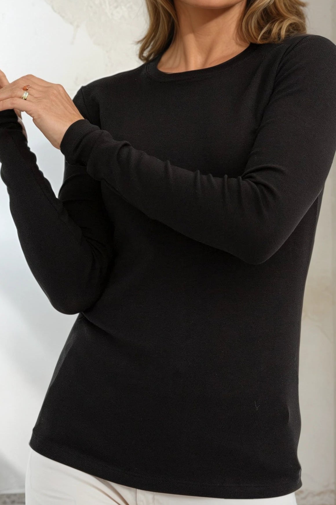 LONG SLEEVE CREW IN PIMA COTTON STRETCH - Jarbo