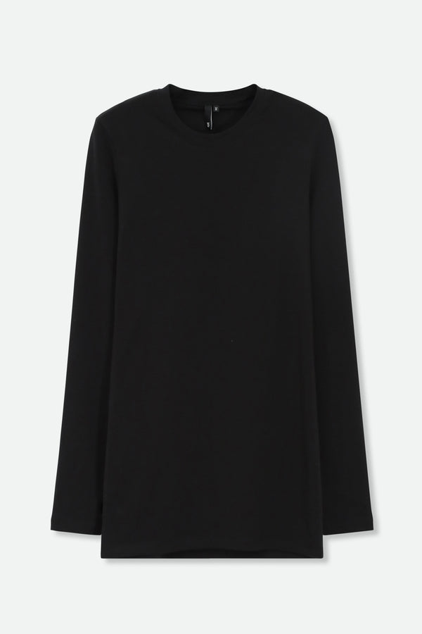 ELBOW SLEEVE CREW IN HEATHERED PIMA COTTON STRETCH