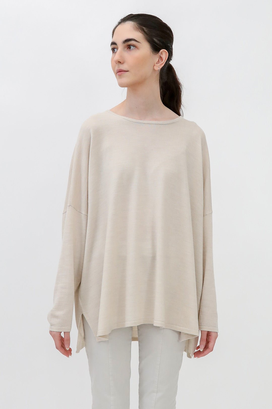 MATTEO OVERSIZED LONG SLEEVE CREW IN FINE ITALIAN MERINO - Jarbo