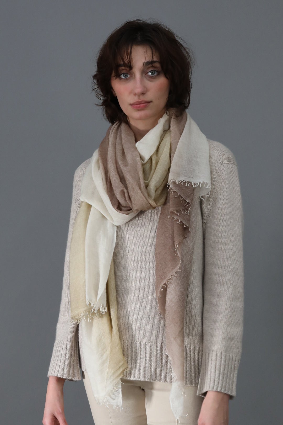 MELOR SAND BUFF SCARF IN HAND DYED CASHMERE - Jarbo