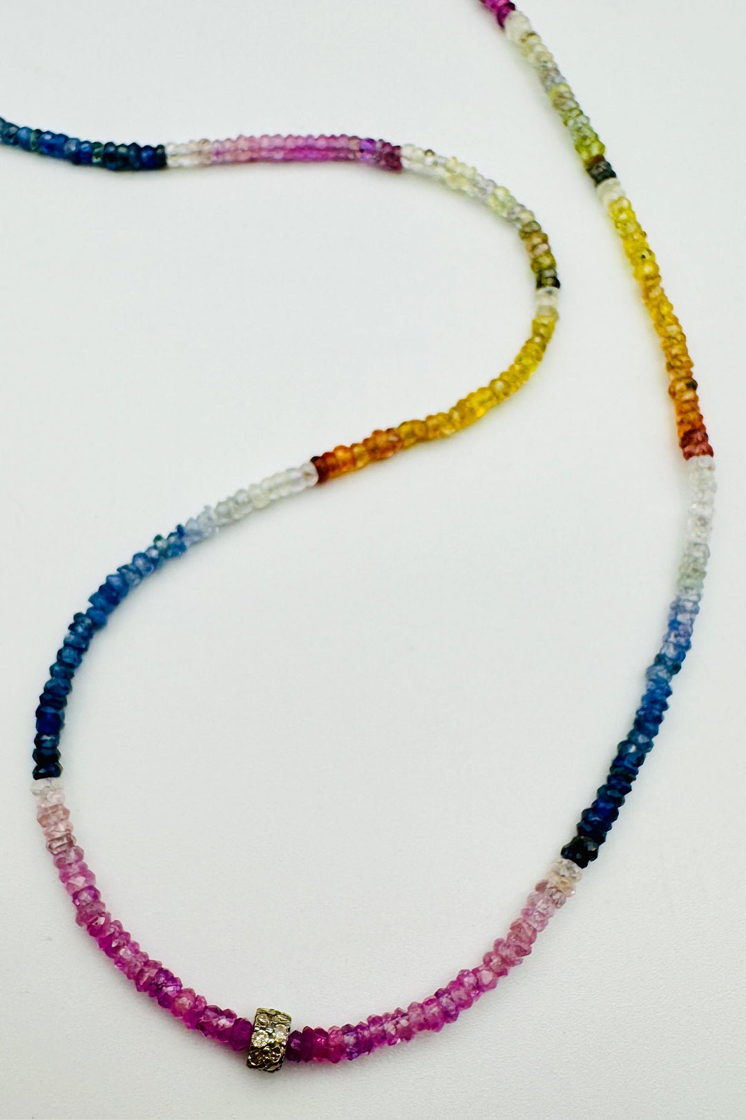 MINI RAINBOW SAPPHIRE NECKLACE DOUBLE DIAMOND BEAD - Jarbo