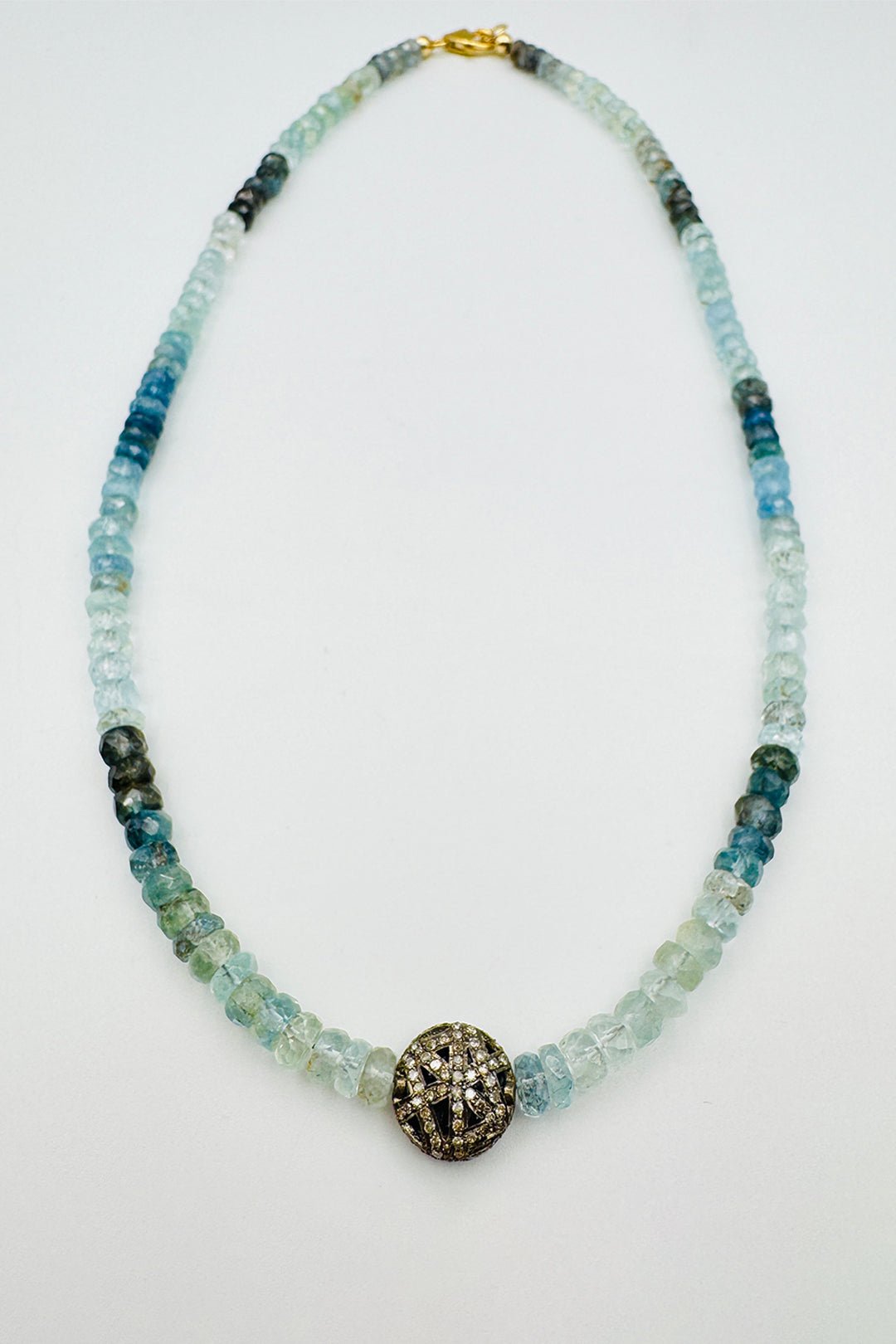 MOSS AQUAMARINE WITH GEOMETRIC DIAMOND BEAD NECKLACE - Jarbo