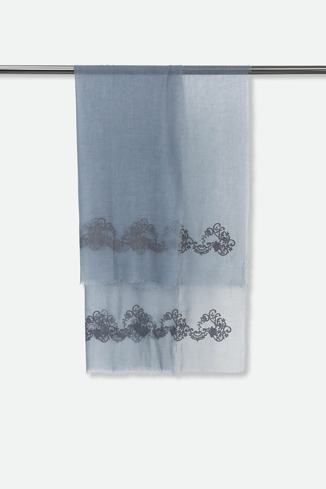 EMBROIDERED PEWTER BLUE ITALIAN CASHMERE SCARF