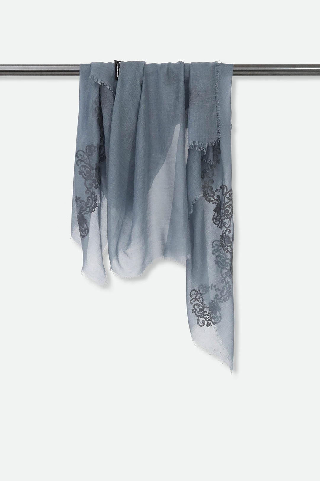 EMBROIDERED PEWTER BLUE ITALIAN CASHMERE SCARF