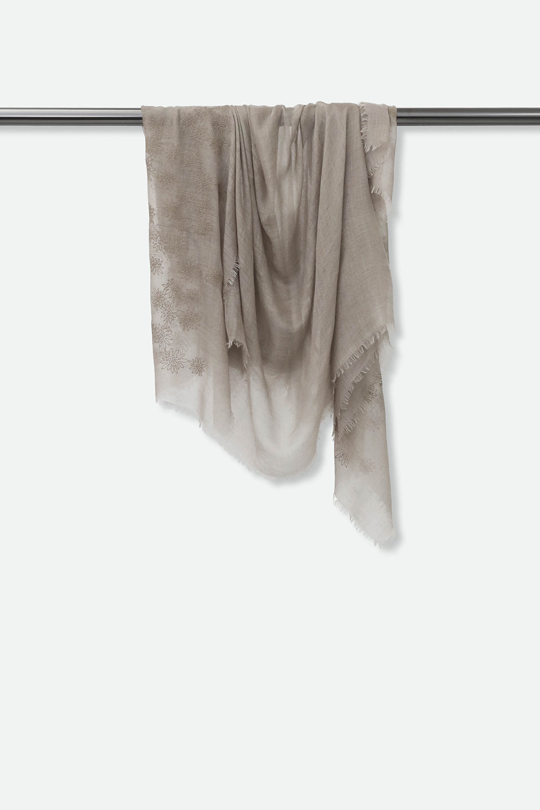 EMBROIDERED ASH GREY ITALIAN CASHMERE SCARF