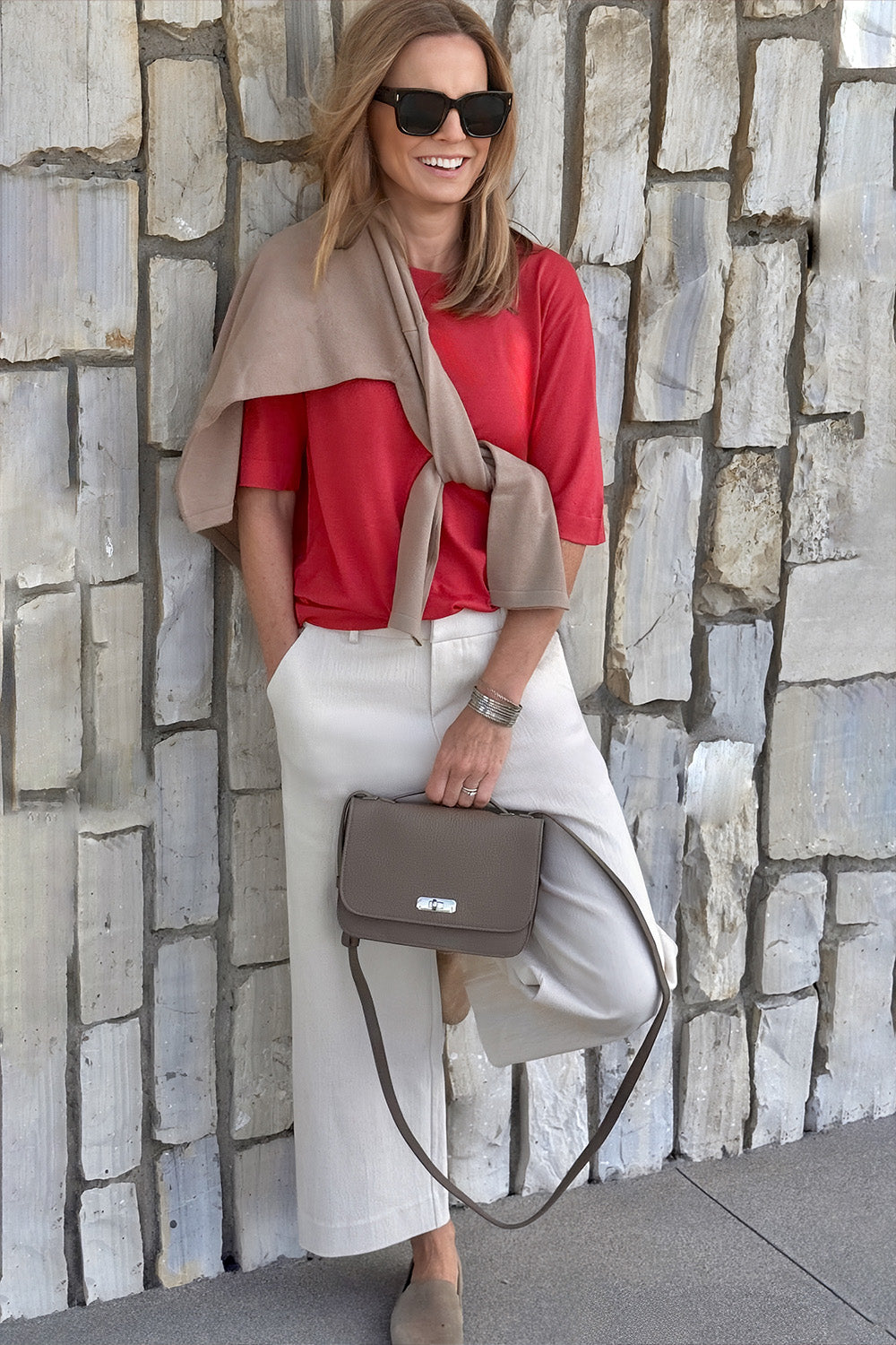BEXLEY SHOULDER BAG IN ITALIAN LEATHER TAUPE
