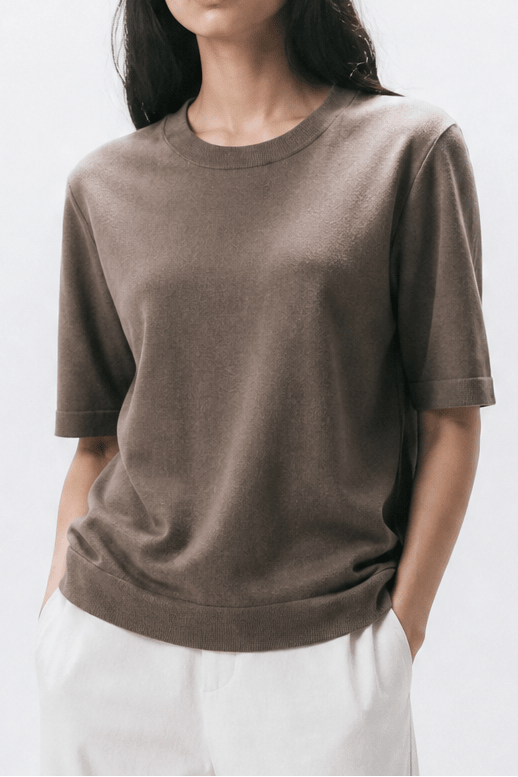 NICO TENNIS ELBOW SLEEVE CREW IN FINE GAUGE ITALIAN SILK COTTON - Jarbo