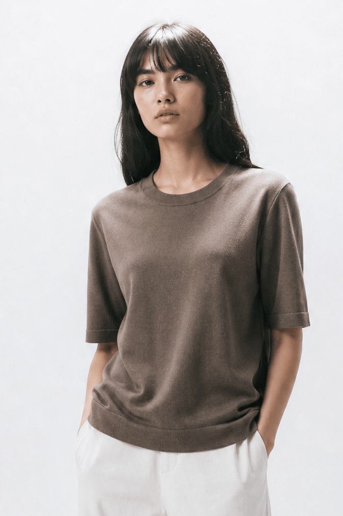 NICO TENNIS ELBOW SLEEVE CREW IN FINE GAUGE ITALIAN SILK COTTON - Jarbo