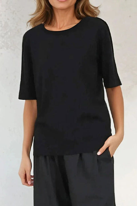 NICO TENNIS ELBOW SLEEVE CREW IN FINE GAUGE ITALIAN SILK COTTON