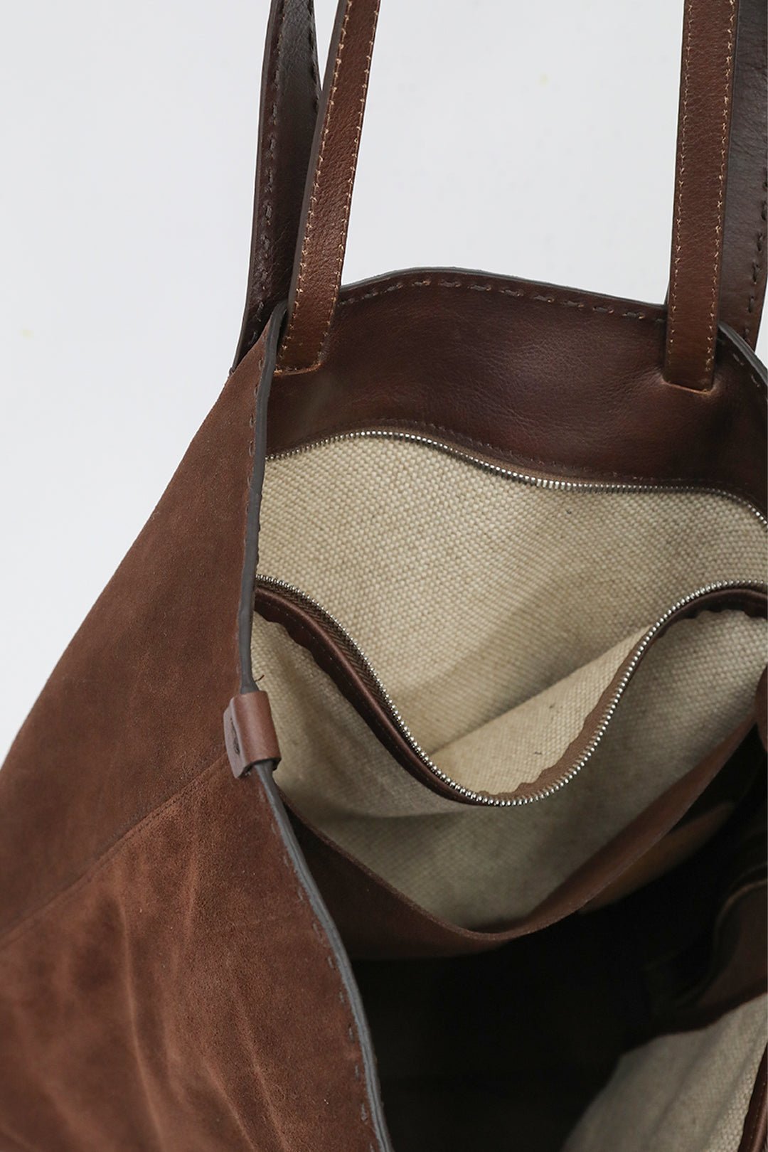 NINO SQUARE TOTE BAG IN ITALIAN SUEDE DEEP MOCHA - Jarbo