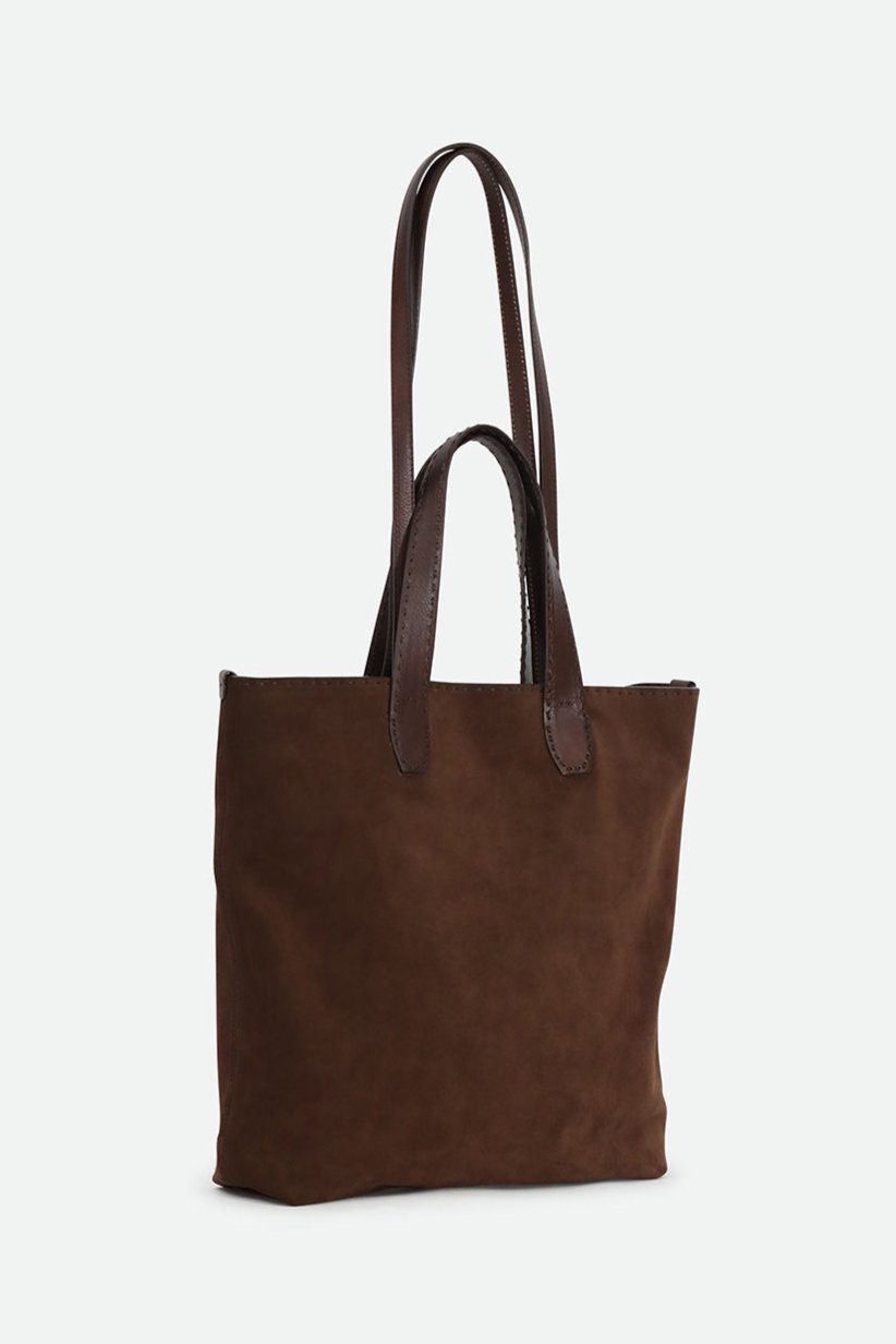 NINO SQUARE TOTE BAG IN ITALIAN SUEDE DEEP MOCHA - Jarbo