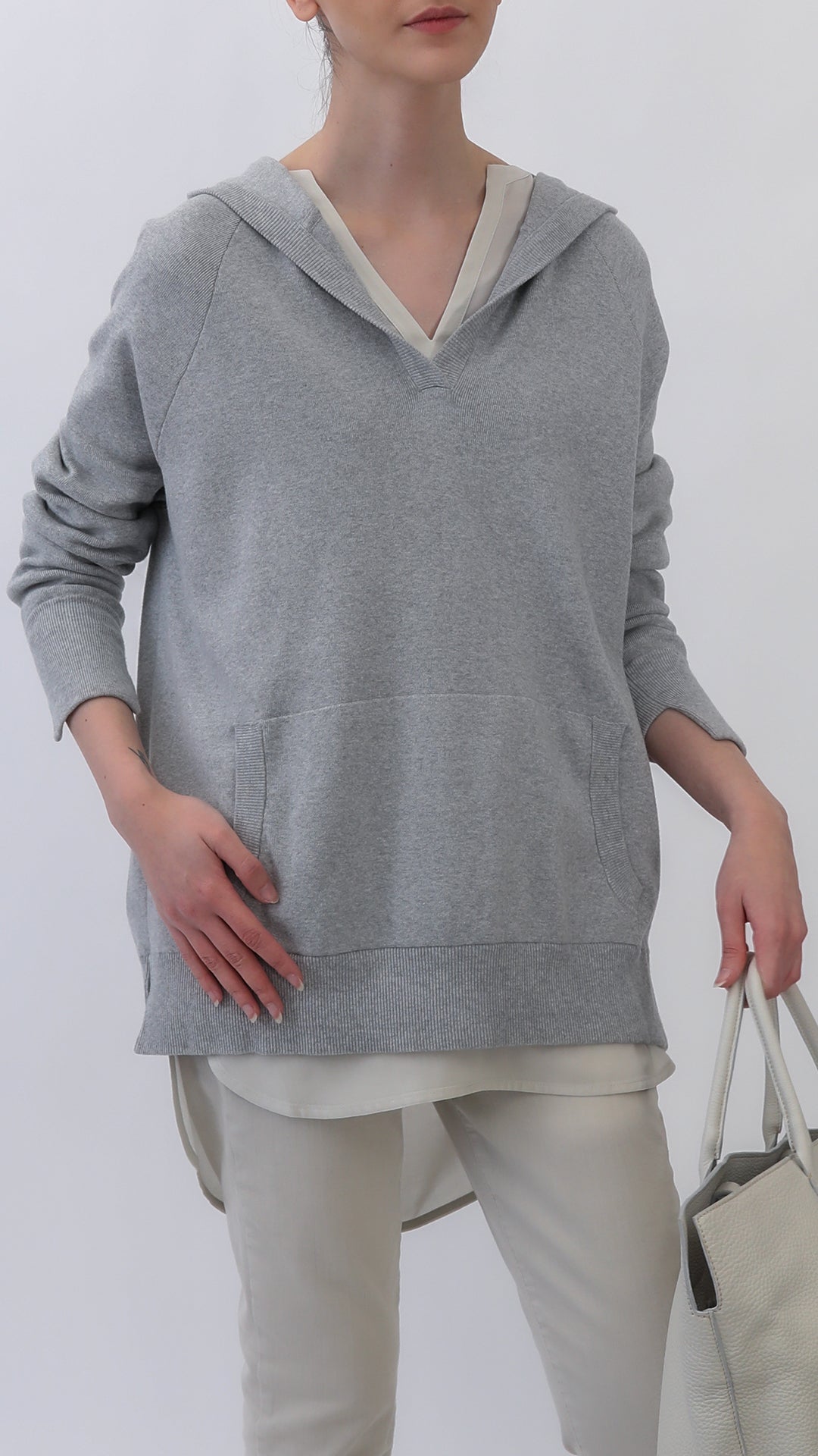 PADMA PULLOVER HOODIE IN DOUBLE KNIT HEATHER PIMA COTTON WITH STRETCH - Jarbo