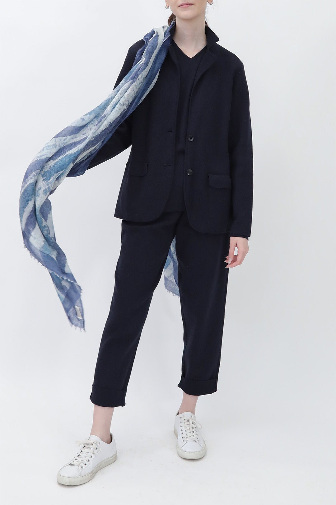 PAINTED NORDIC BLUE SCARF IN HAND DYED CASHMERE - Jarbo