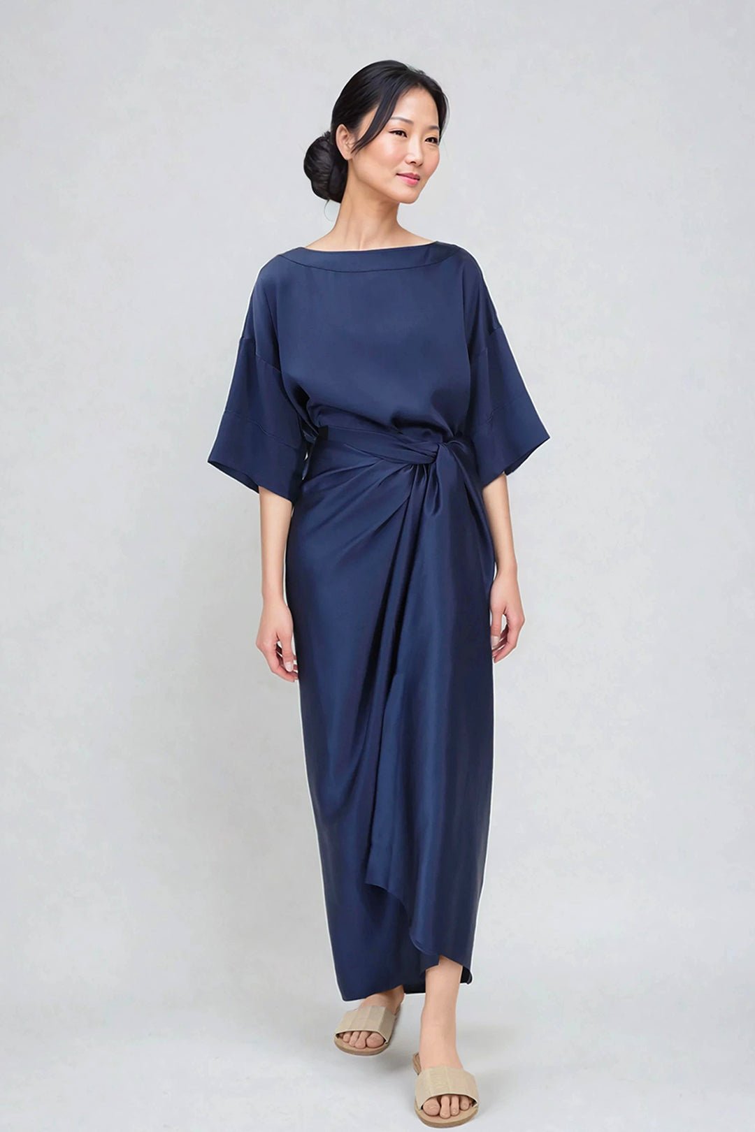 PAREO SKIRT IN HAND - DYED SILK IN PRUSSIAN BLUE - Jarbo