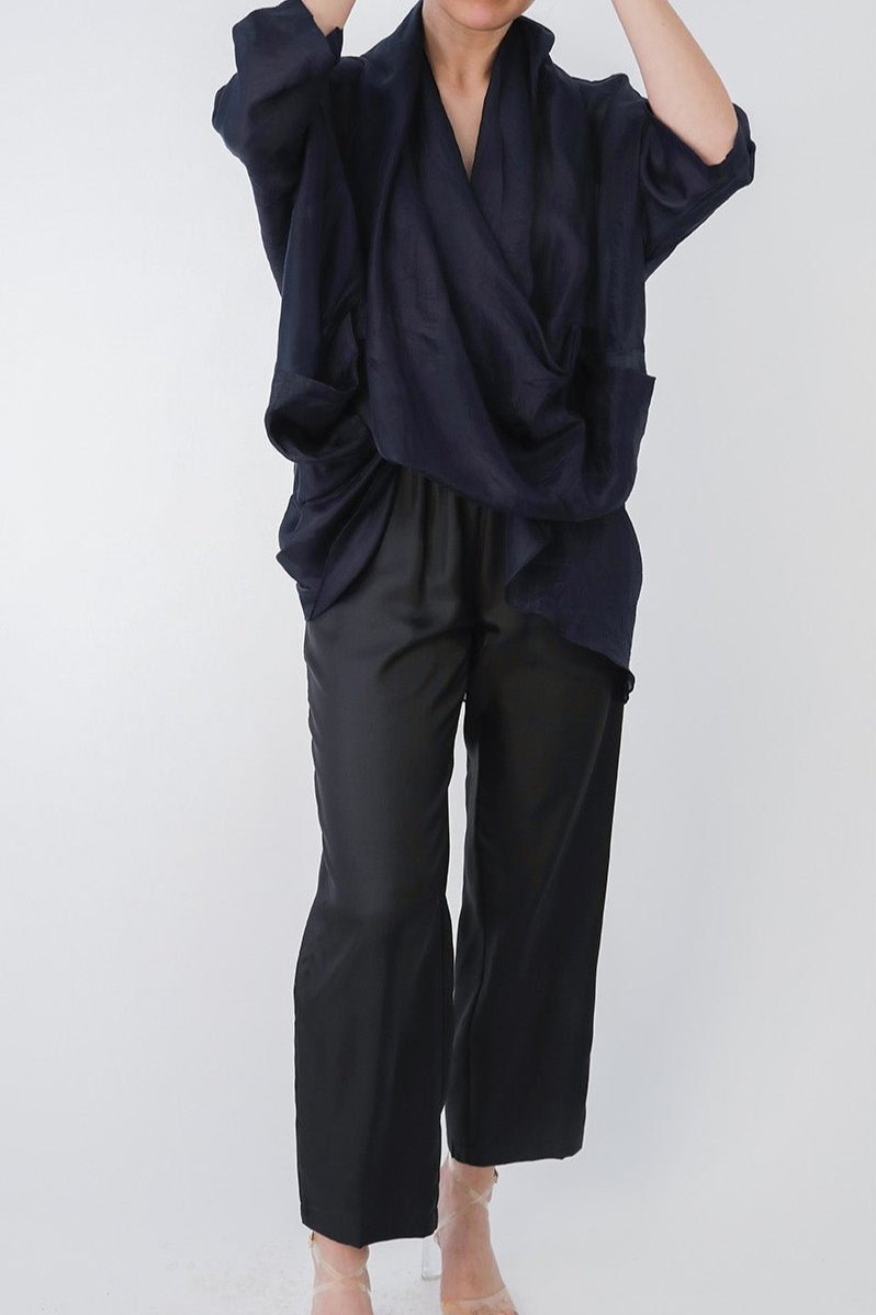 PAZ SILK TWILL NARROW LEG PANT IN BLACK - Jarbo