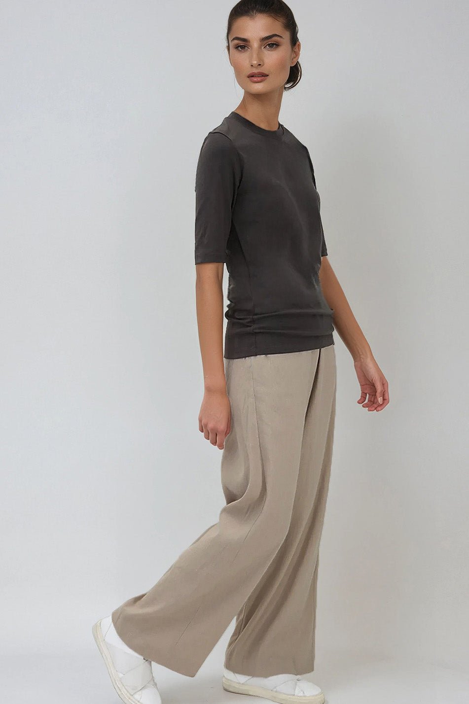 PIETRA WIDE LEG PANT IN LINEN COTTON STRETCH - Jarbo