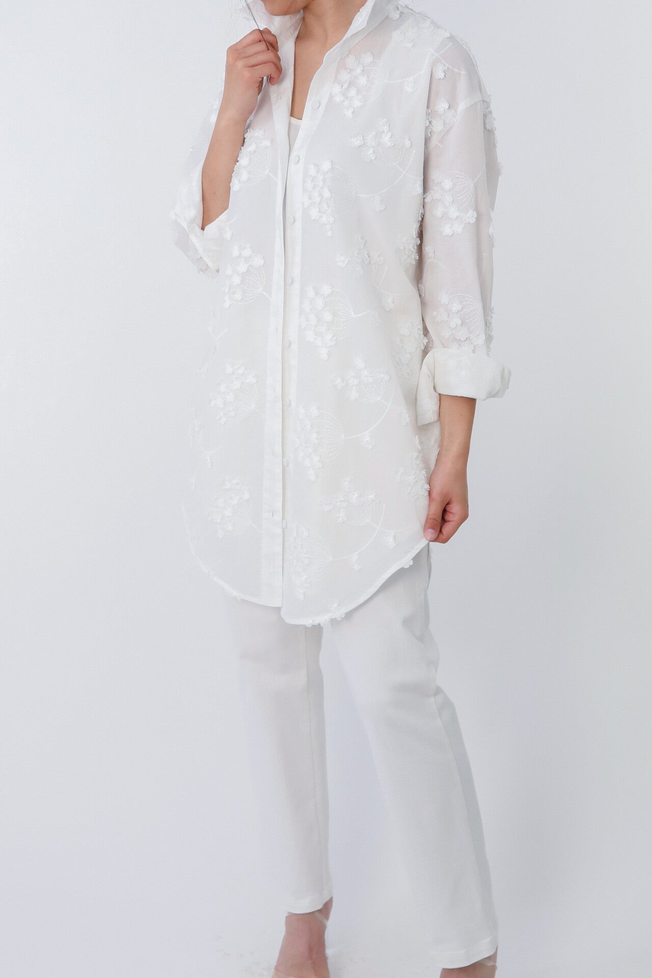 QUEEN ANNE EMBROIDERED LAYERED TUNIC SHIRT IN ITALIAN COTTON - Jarbo