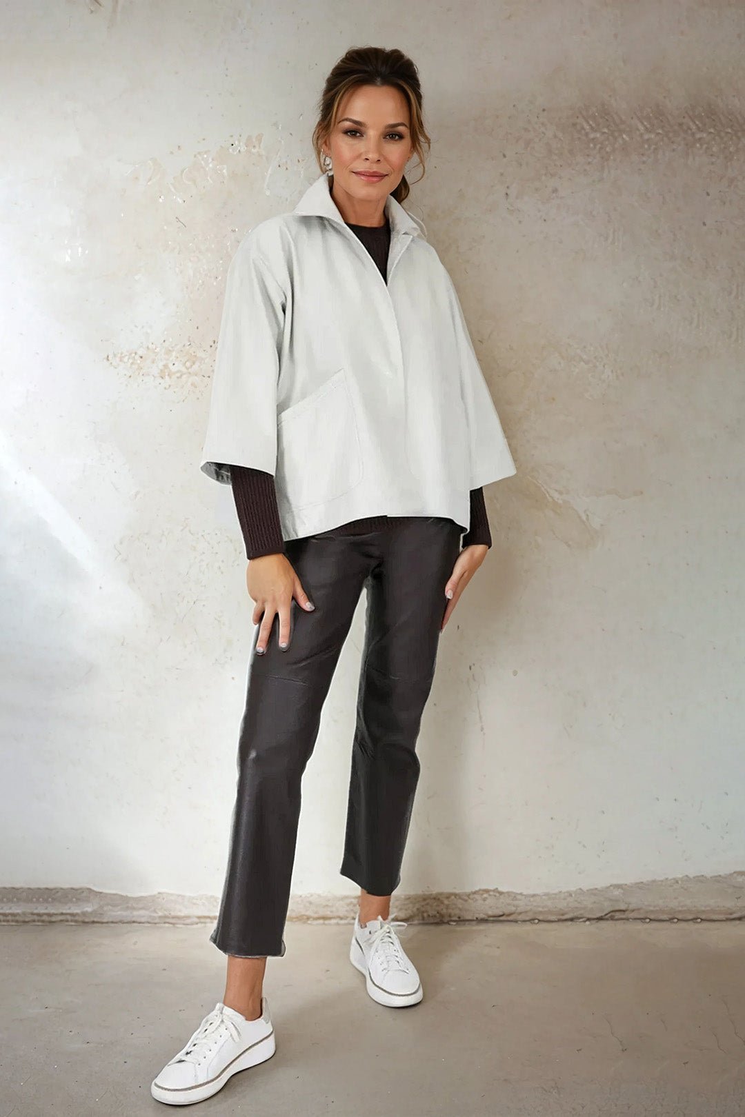 RIMINI LEATHER JACKET IN BONE BEIGE - Jarbo
