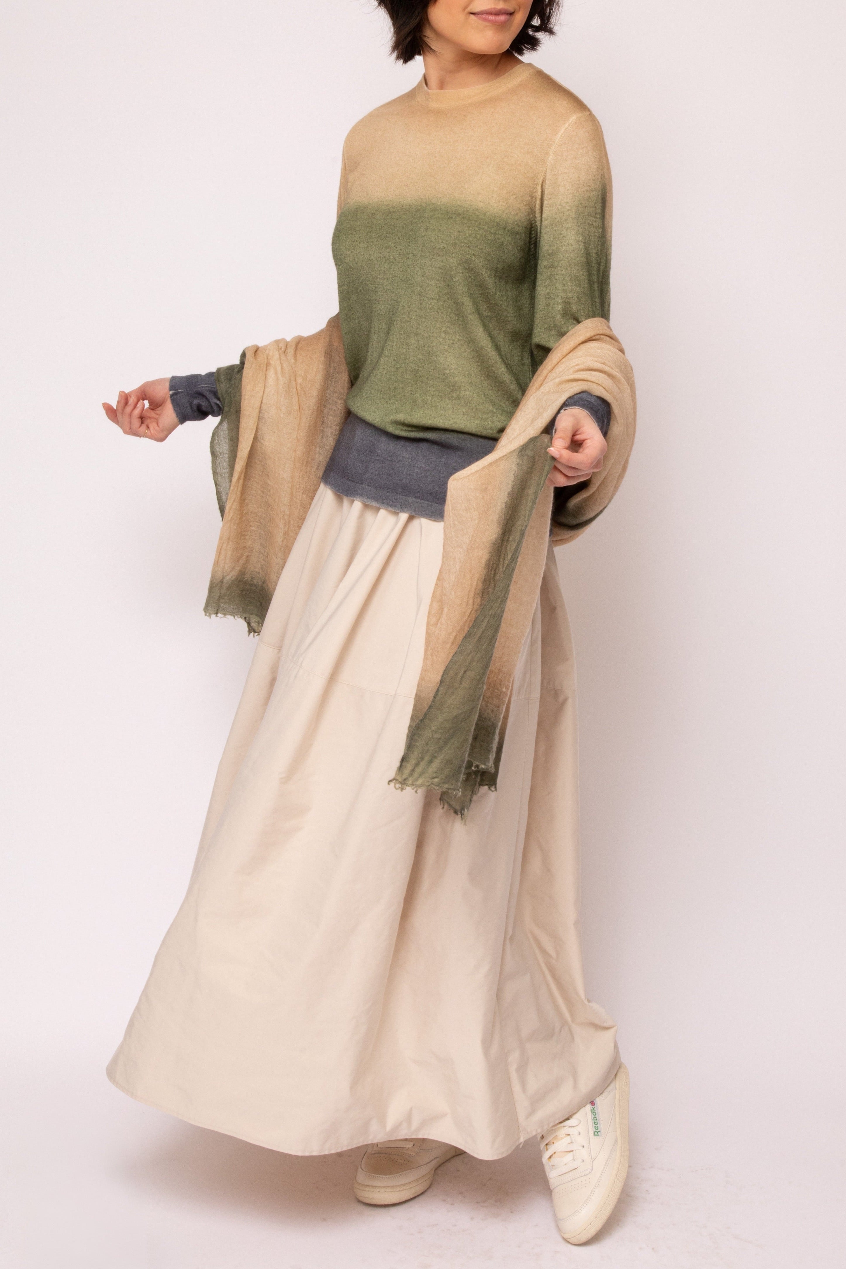 ROPE KHAKI SCARF IN HAND DYED CASHMERE - Jarbo