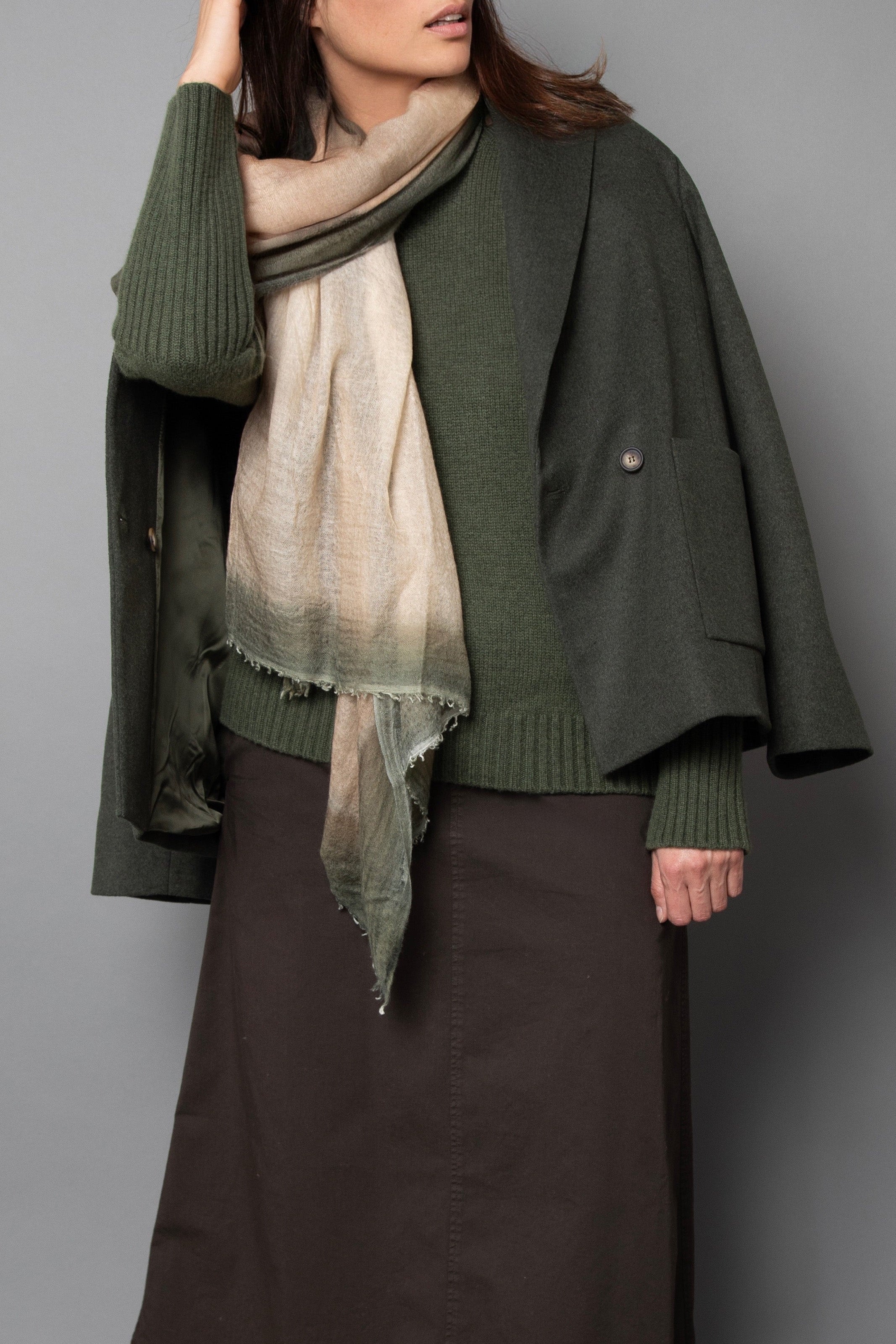 ROPE KHAKI SCARF IN HAND DYED CASHMERE - Jarbo
