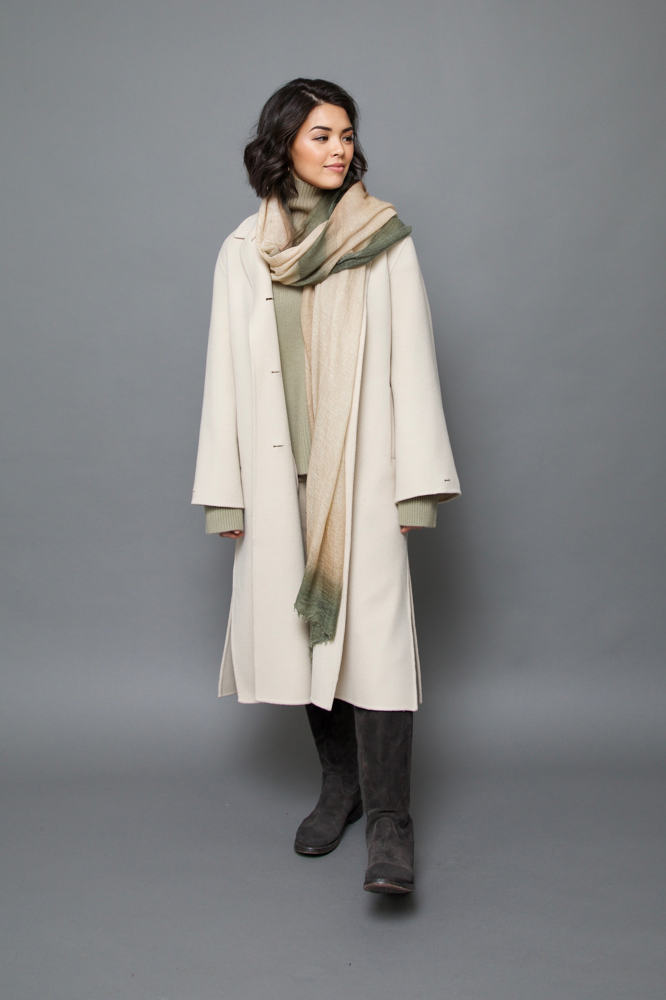 ROPE KHAKI SCARF IN HAND DYED CASHMERE - Jarbo