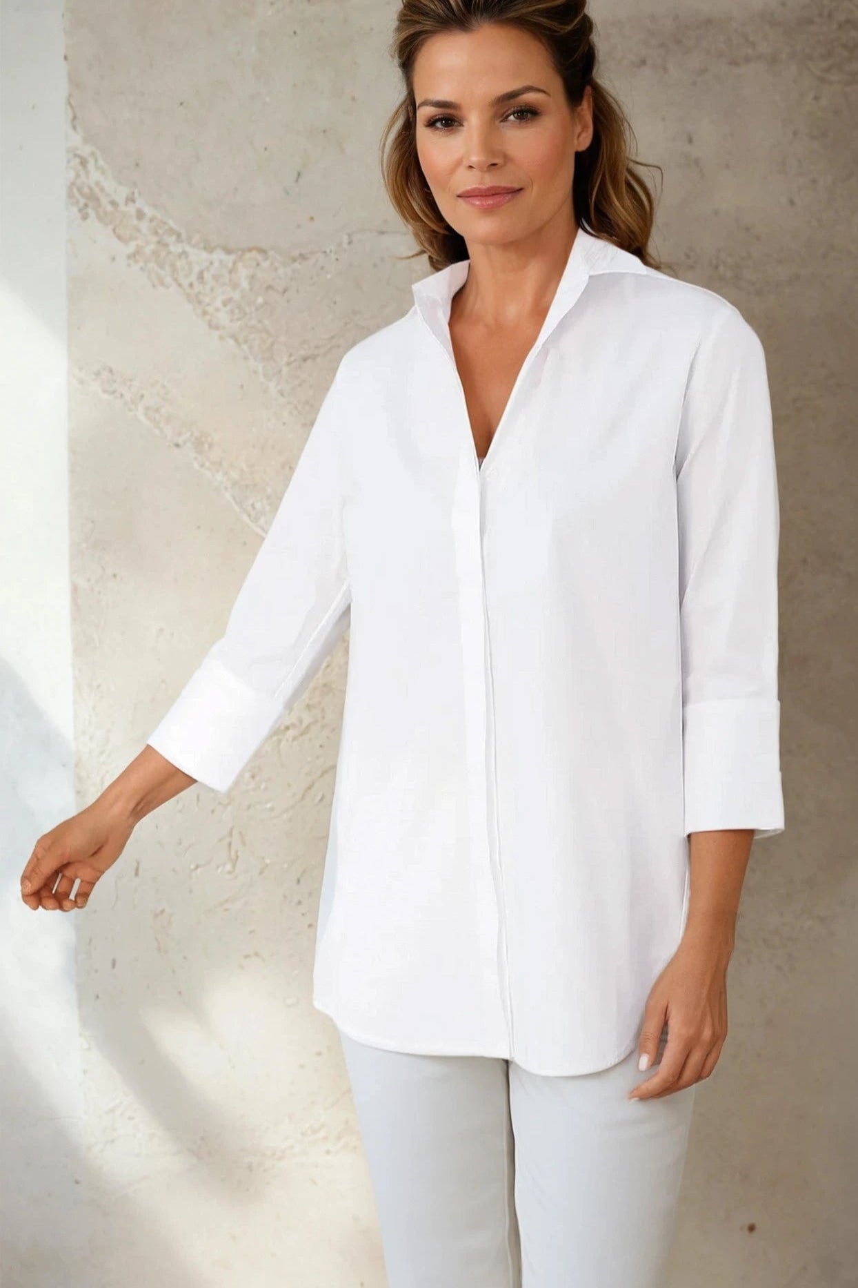 SADIE 3/4 SLEEVE SHIRT IN ITALIAN COTTON POPLIN STRETCH - Jarbo