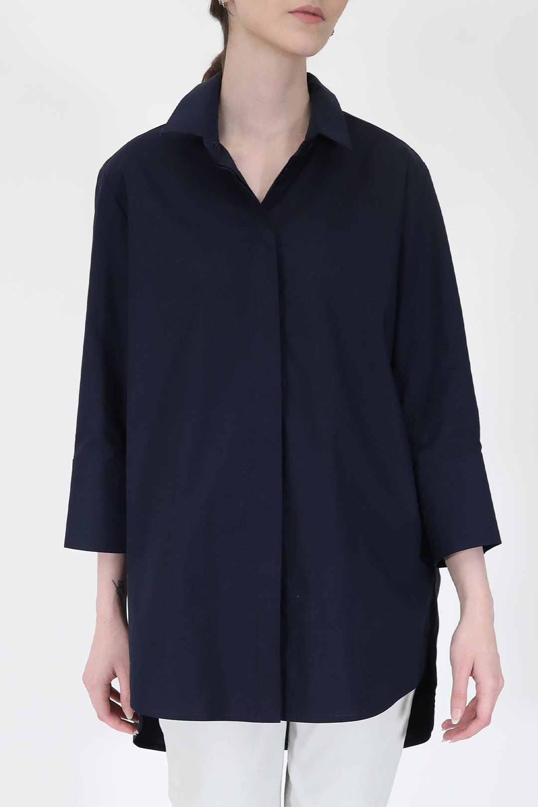 SADIE 3/4 SLEEVE SHIRT IN ITALIAN COTTON POPLIN STRETCH