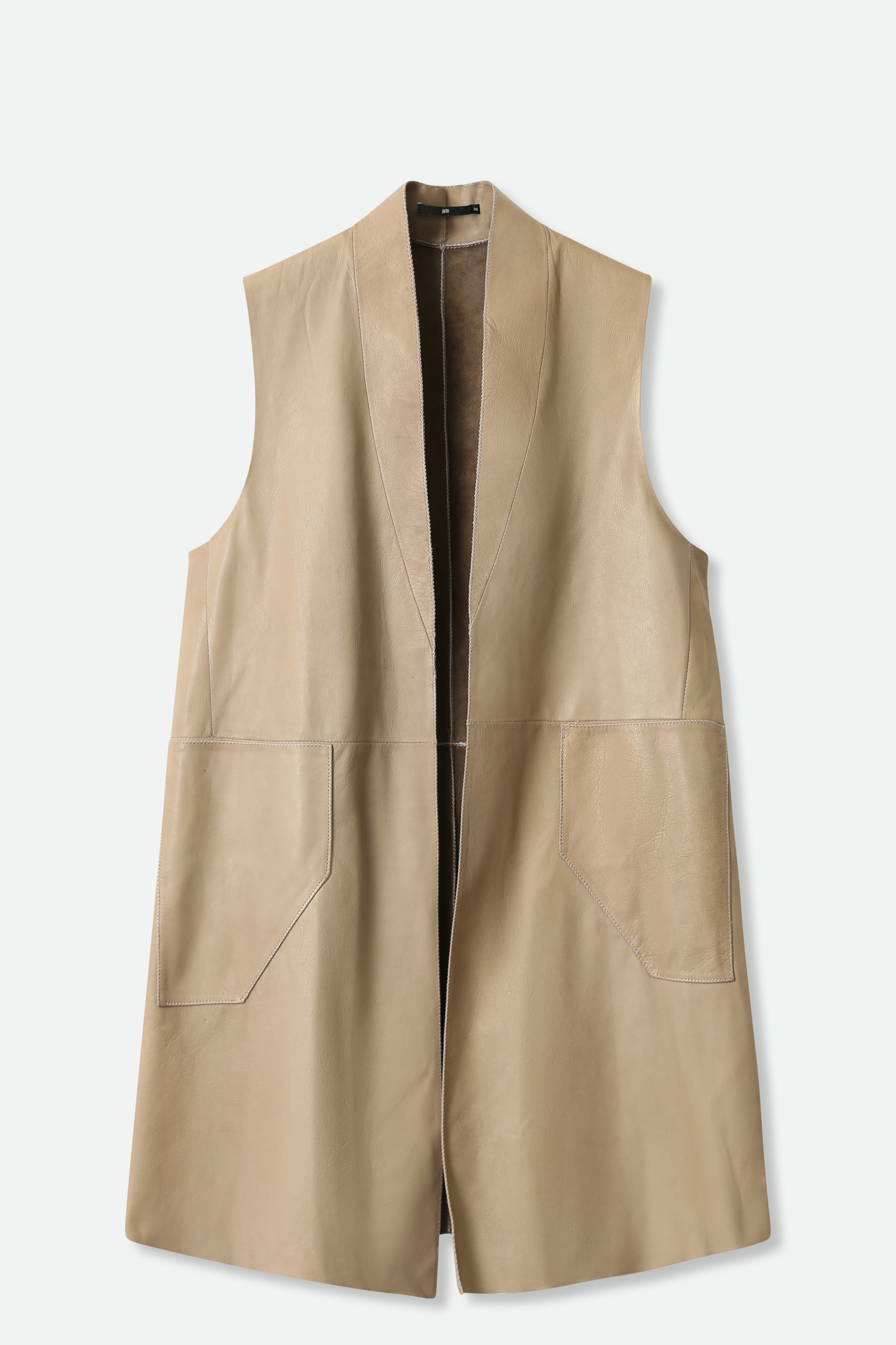 SAFA LONG VEST WITH POCKETS IN ITALIAN LEATHER - Jarbo
