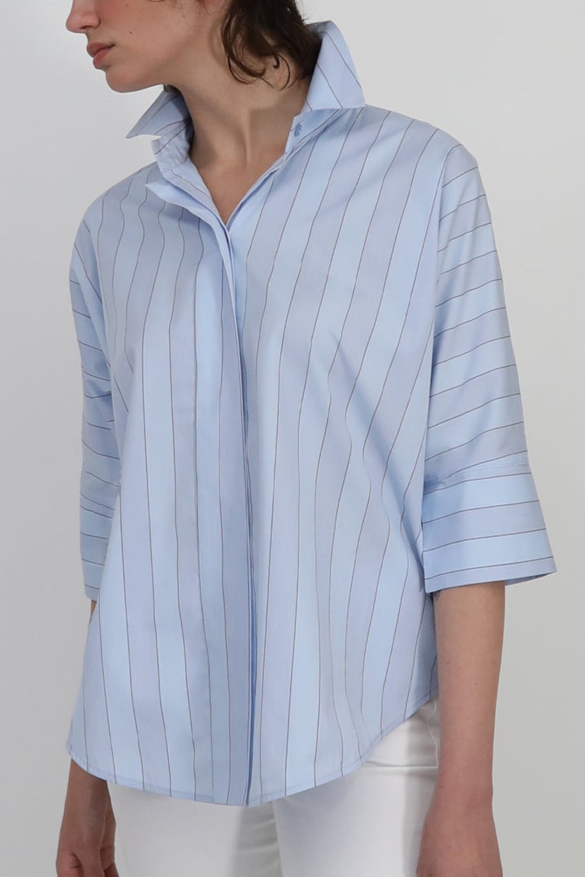 SAHANA DOLMAN SHIRT IN ITALIAN COTTON BLUE STRIPE - Jarbo