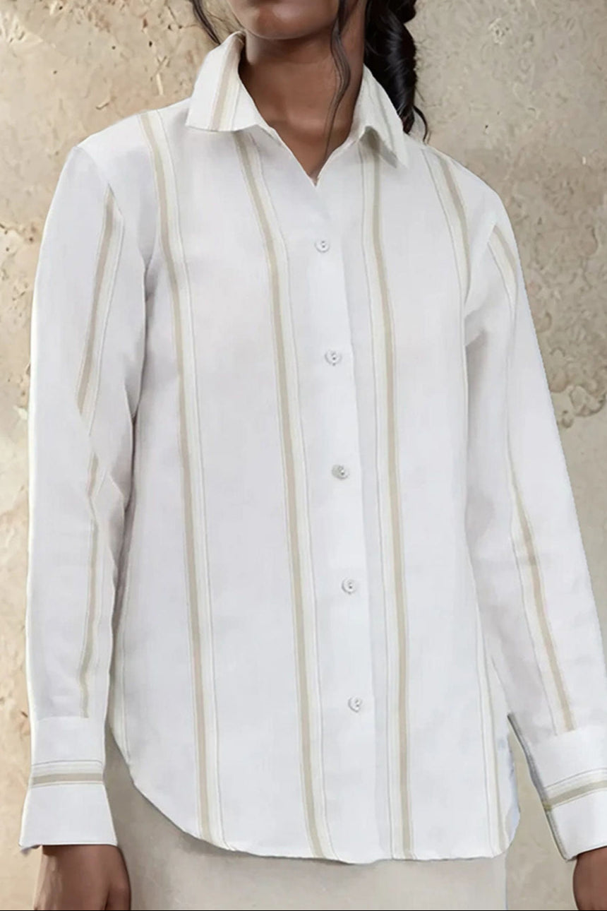 LILY BUTTON DOWN STRIPE SHIRT IN LINEN-COTTON