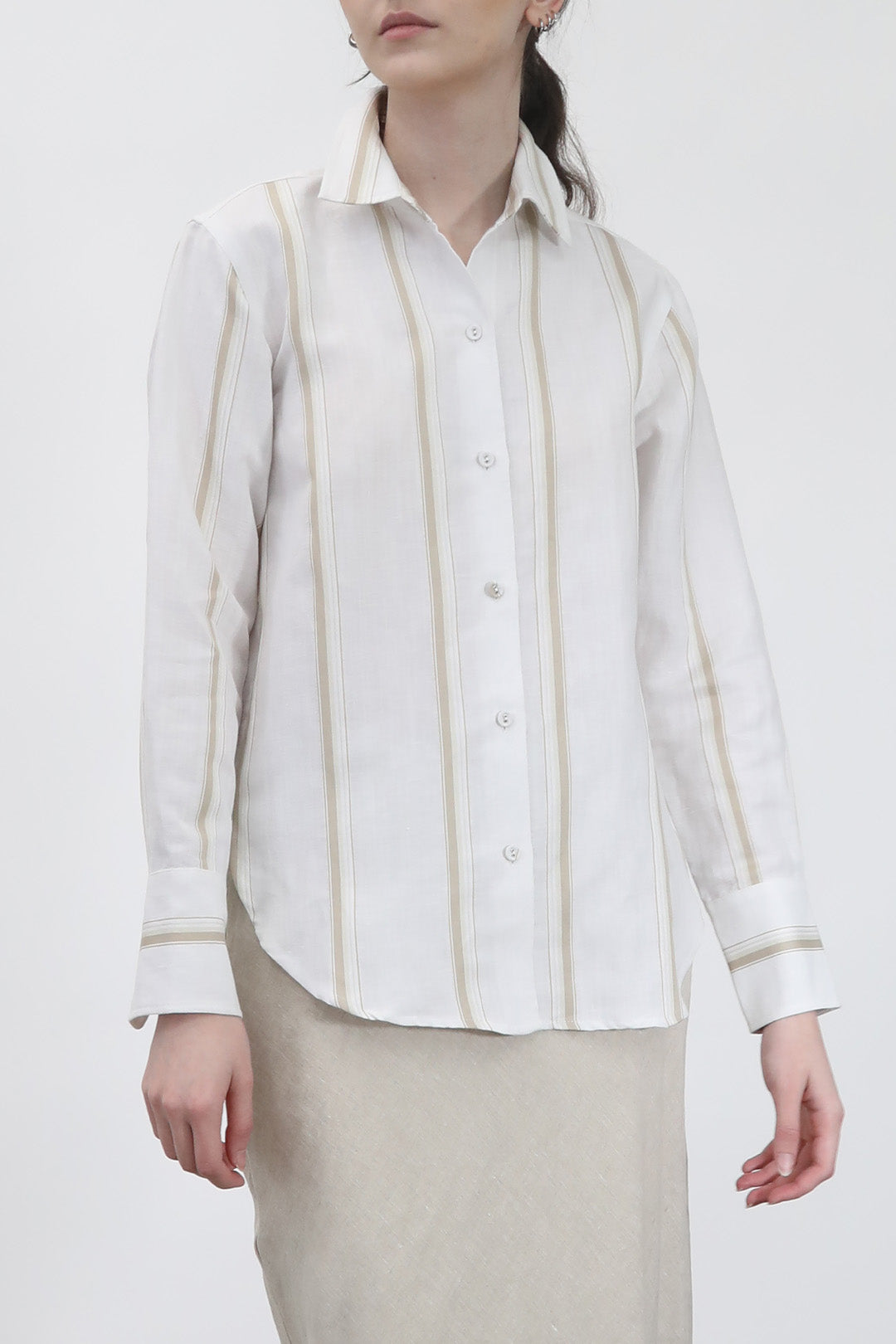 LILY BUTTON DOWN STRIPE SHIRT IN LINEN-COTTON