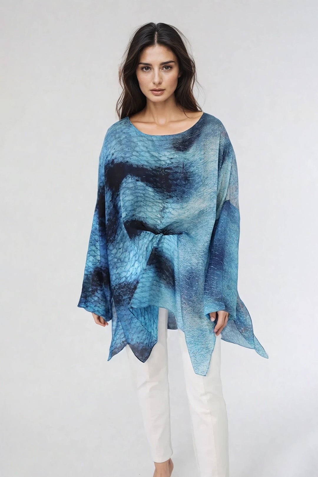 SAMIRA ONE - SIZE TUNIC IN LIGHTWEIGHT PRINTED SILK VOILE SEASIDE - Jarbo